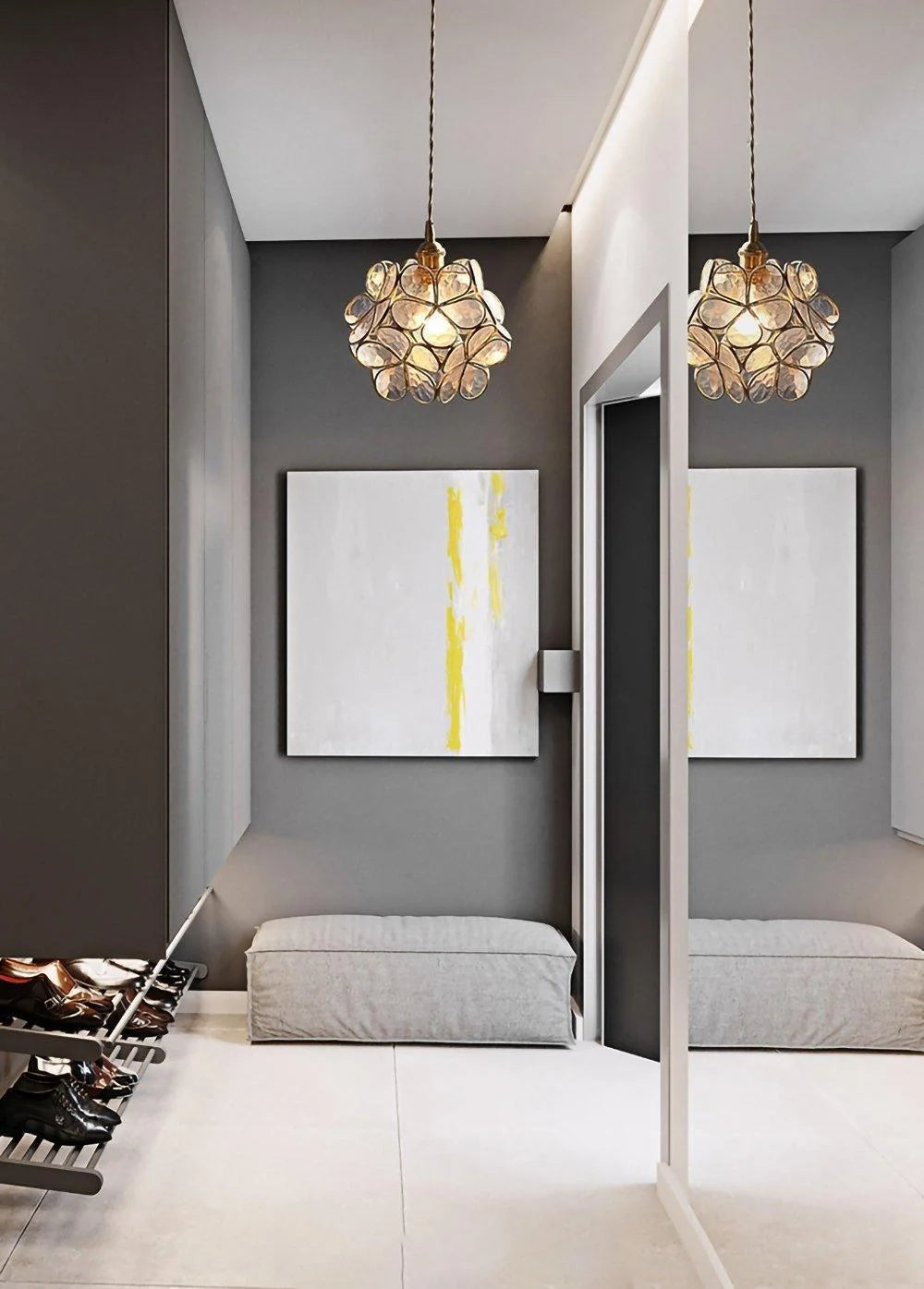 Suspension Fleur en Verre Émaillé & Cuivre — Petit Lustre Style Rétro Luxueux | TULIPE™