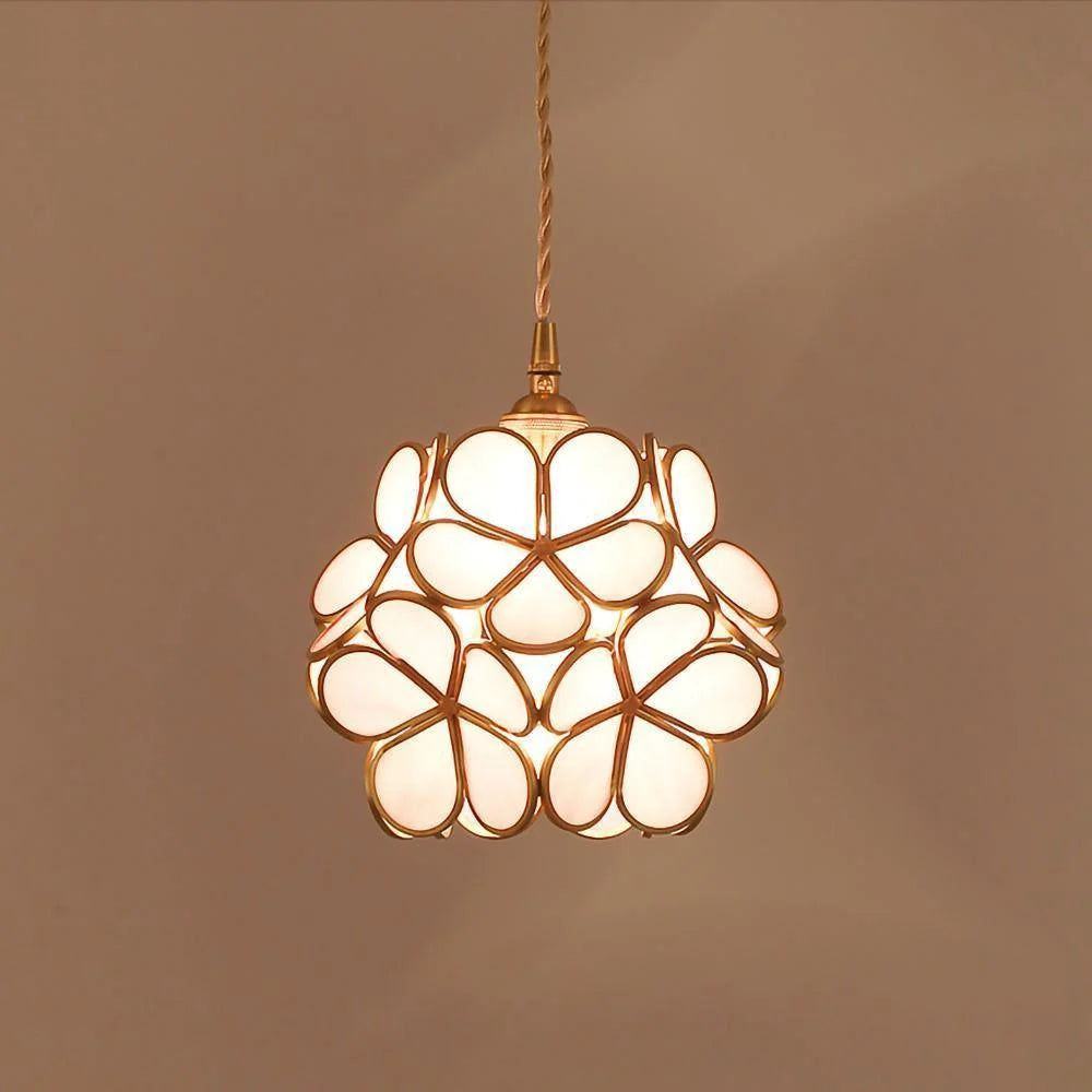 Suspension Fleur en Verre Émaillé & Cuivre — Petit Lustre Style Rétro Luxueux | TULIPE™