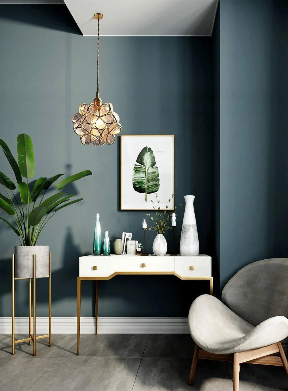 Suspension Fleur en Verre Émaillé & Cuivre — Petit Lustre Style Rétro Luxueux | TULIPE™