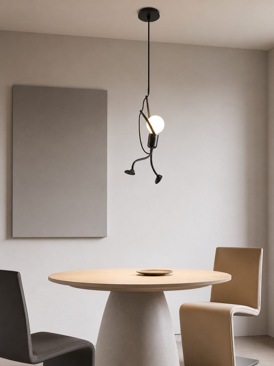 Suspension Artistique Petit Homme en Fer Noir — Luminaire Design Original Créatif | FUNAMBULE™