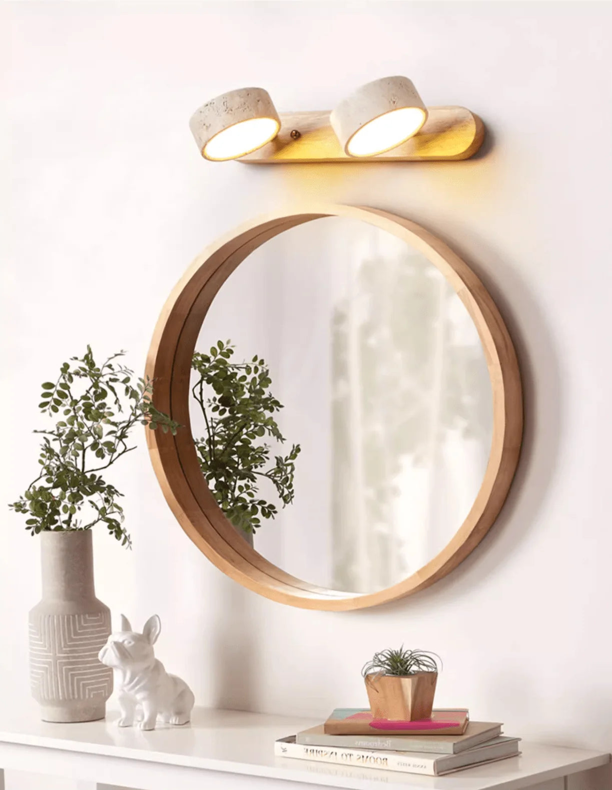 Applique Murale Travertin Duo Rotative Wabi-Sabi — Luminaire Minéral Salle de Bain | CALANQUE™
