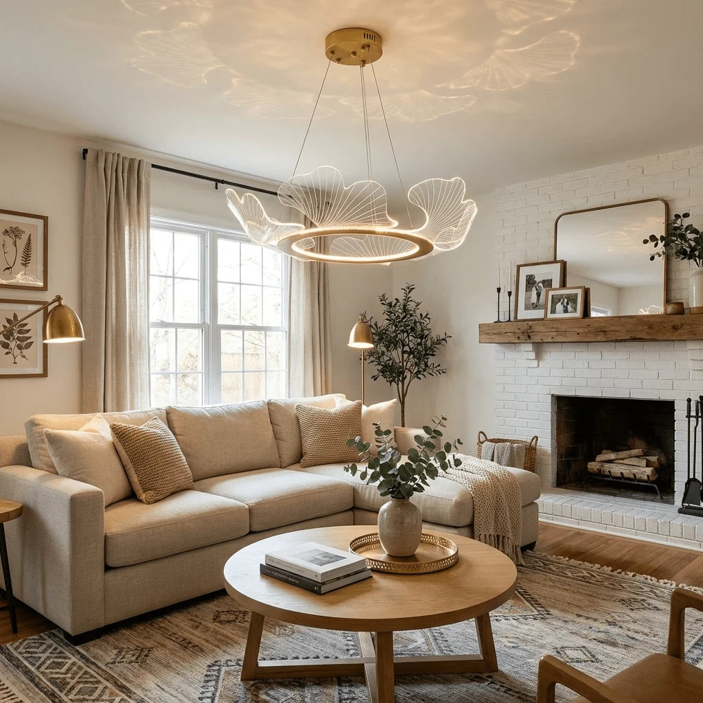 Suspension Anneau en Acrylique Façon Pétales — Lustre Style Art Déco | AURÉOLE™