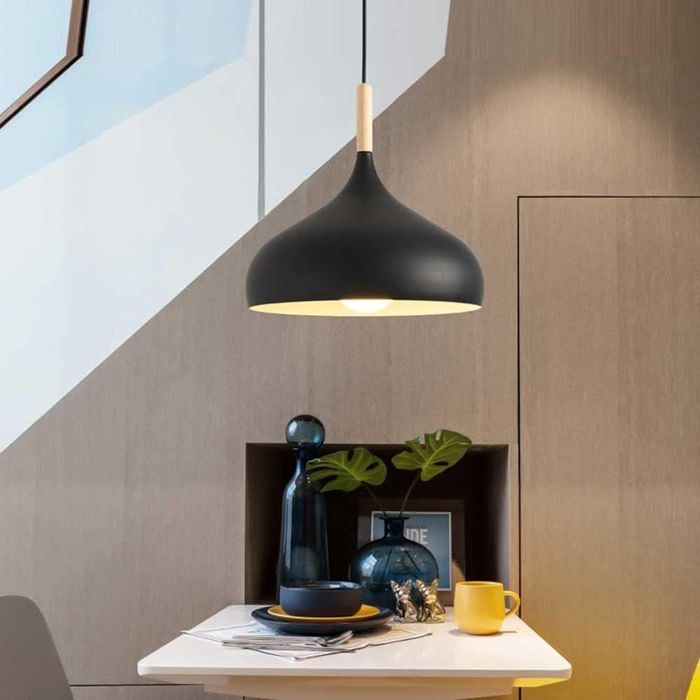 Suspension Champignon Style Scandinave en Métal et Bois - Luminaire Design E27