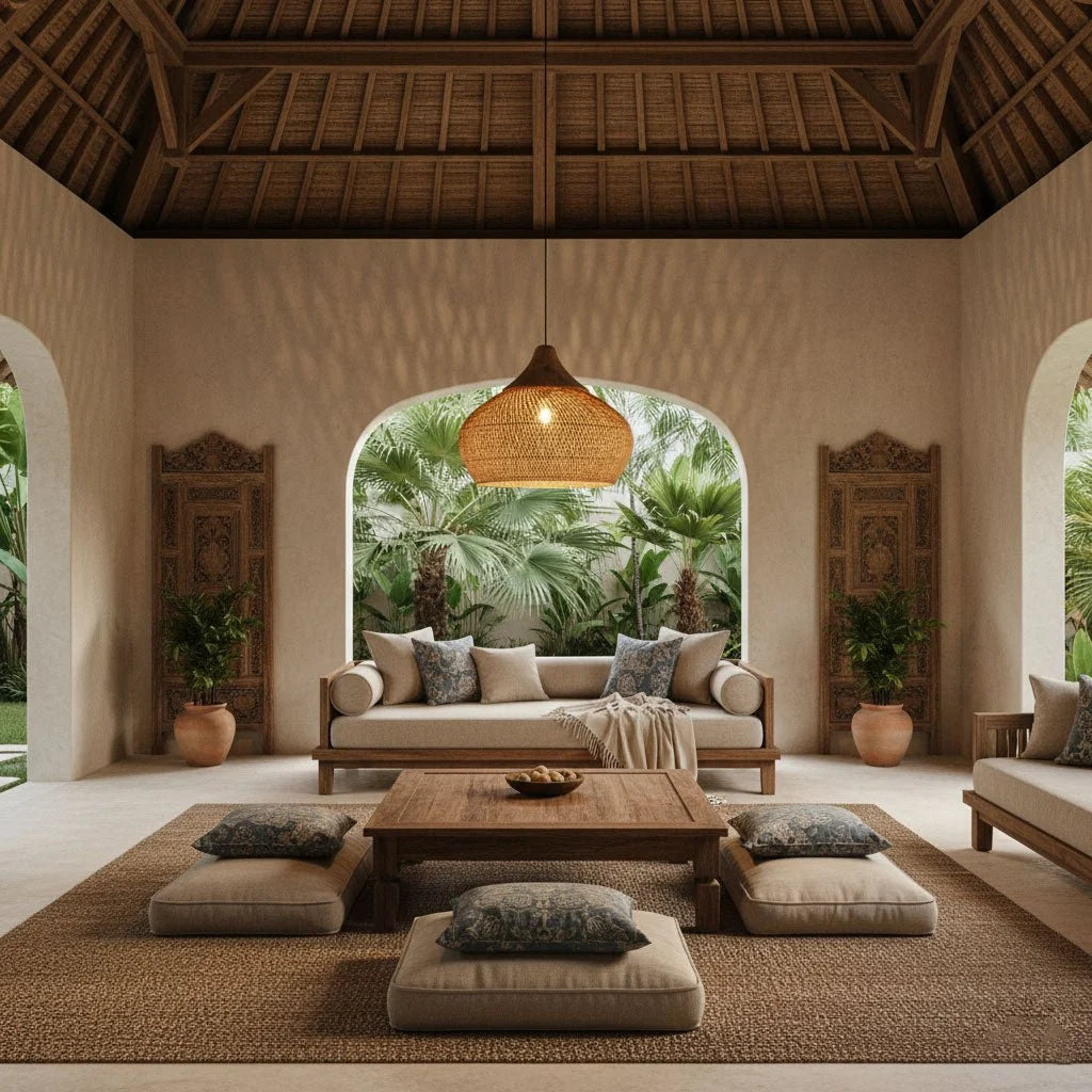 Suspension en Rotin Tressé — Lustre Style Asie du Sud-Est | OSIER™