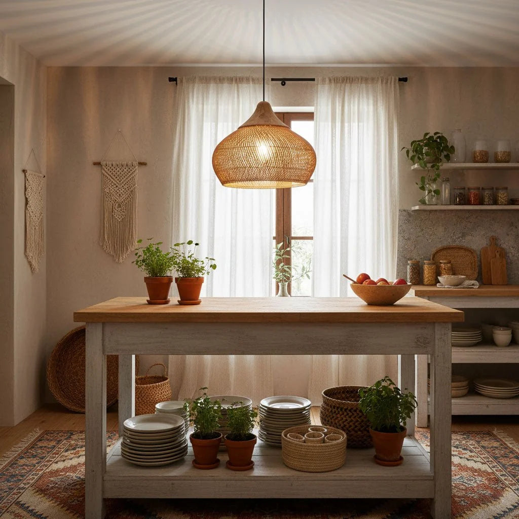 Suspension en Rotin Tressé — Lustre Style Asie du Sud-Est | OSIER™