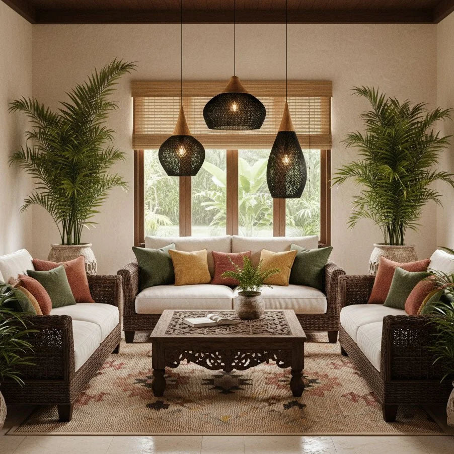 Suspension en Rotin Tressé — Lustre Style Asie du Sud-Est | OSIER™