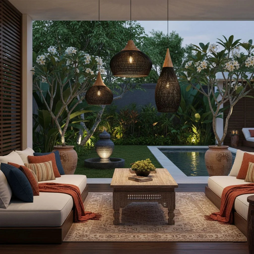 Suspension en Rotin Tressé — Lustre Style Asie du Sud-Est | OSIER™