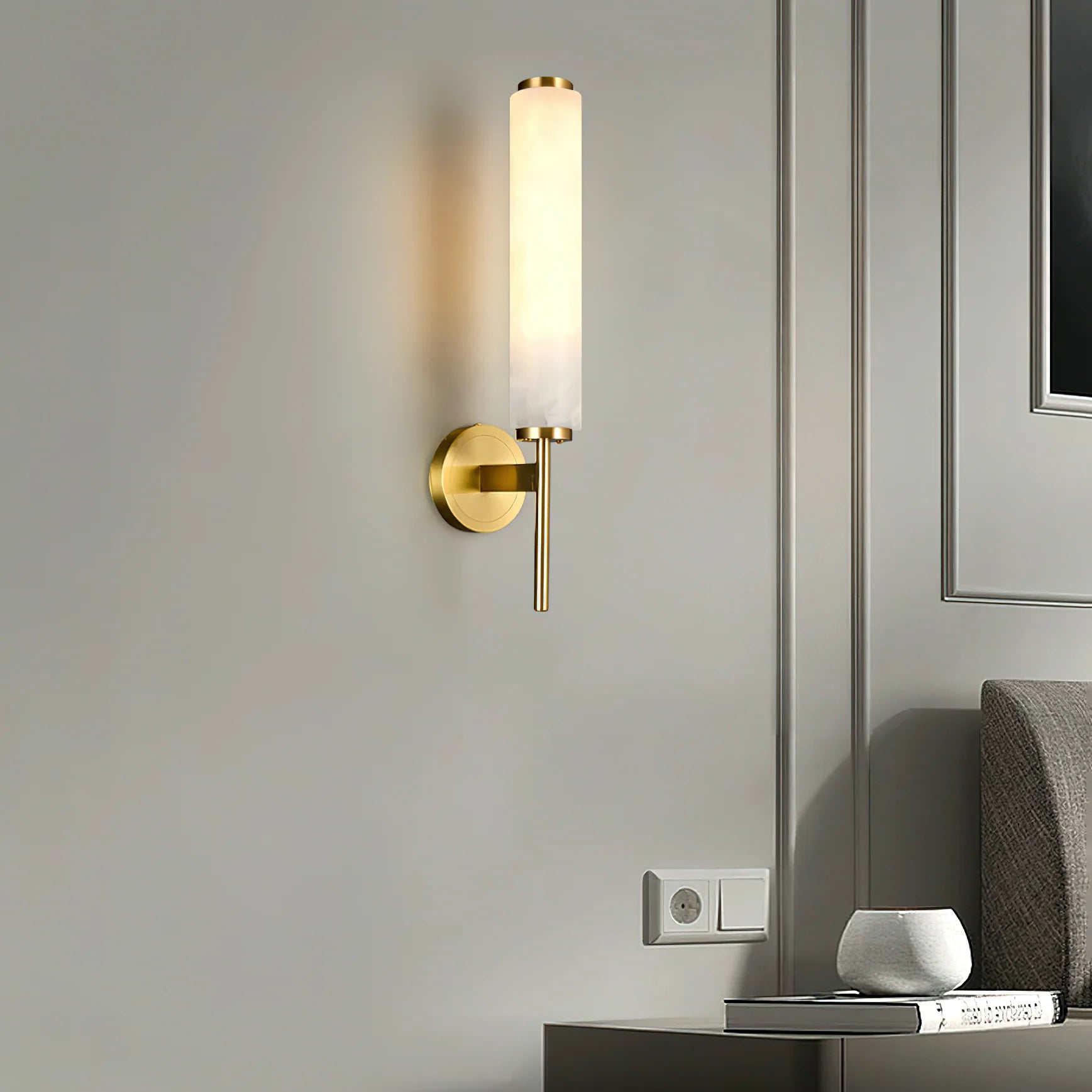 Applique Murale en Marbre Sculpté & Cuivre — Lampe Décorative Style Moderne | MARBRURE™