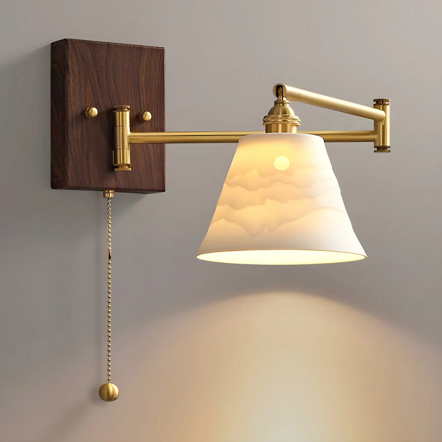Applique Murale à Bras Articulé Noyer & Cuivre — Lampe Chevet Style Moderne | LIANE™