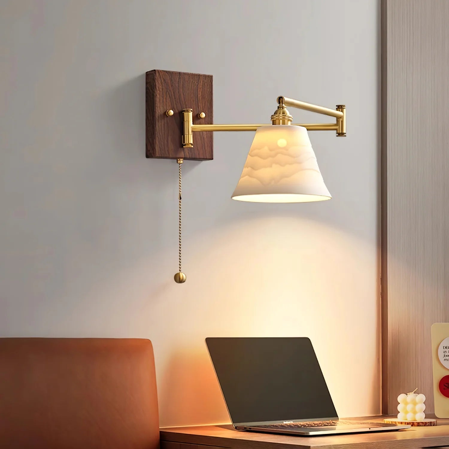 Applique Murale à Bras Articulé Noyer & Cuivre — Lampe Chevet Style Moderne | LIANE™