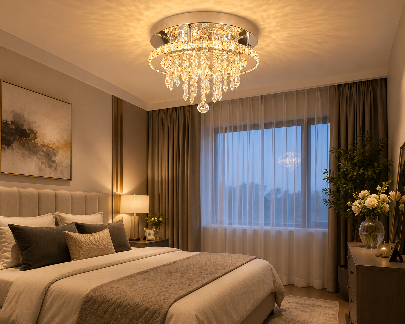 Lustre Plafonnier Cristal K9 Dimmable Télécommande — Design Couronne Moderne | CORONA™