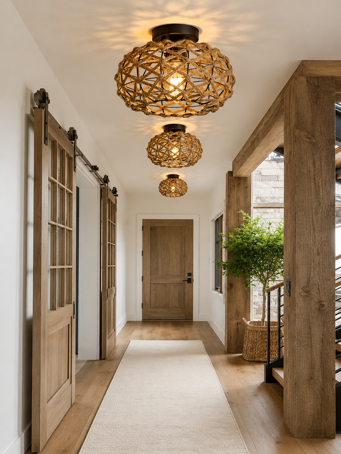 Plafonnier Rotin Tressé Main Bohème — Luminaire Naturel Style Méditerranéen | JONC™