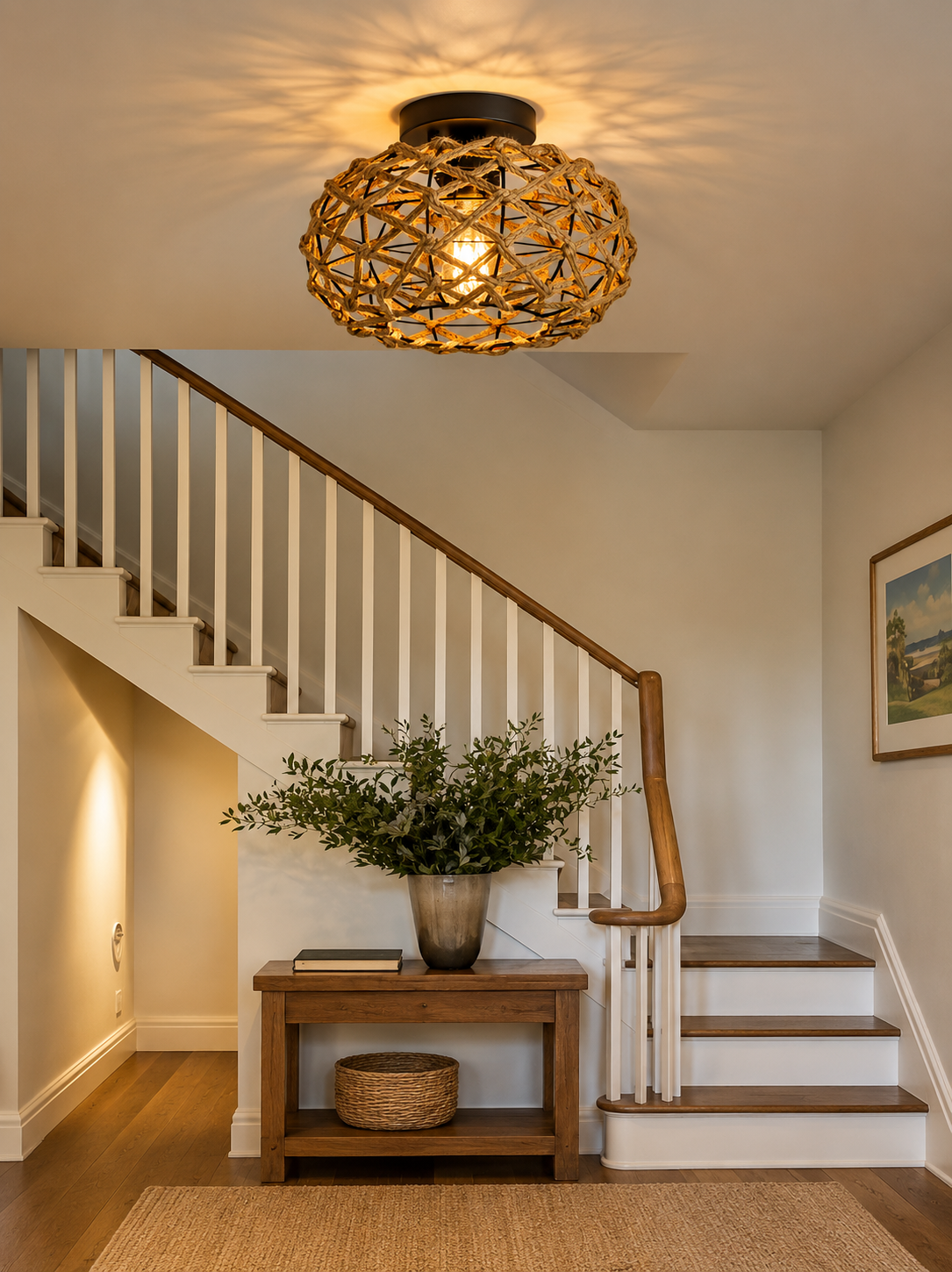 Plafonnier Rotin Tressé Main Bohème — Luminaire Naturel Style Méditerranéen | JONC™