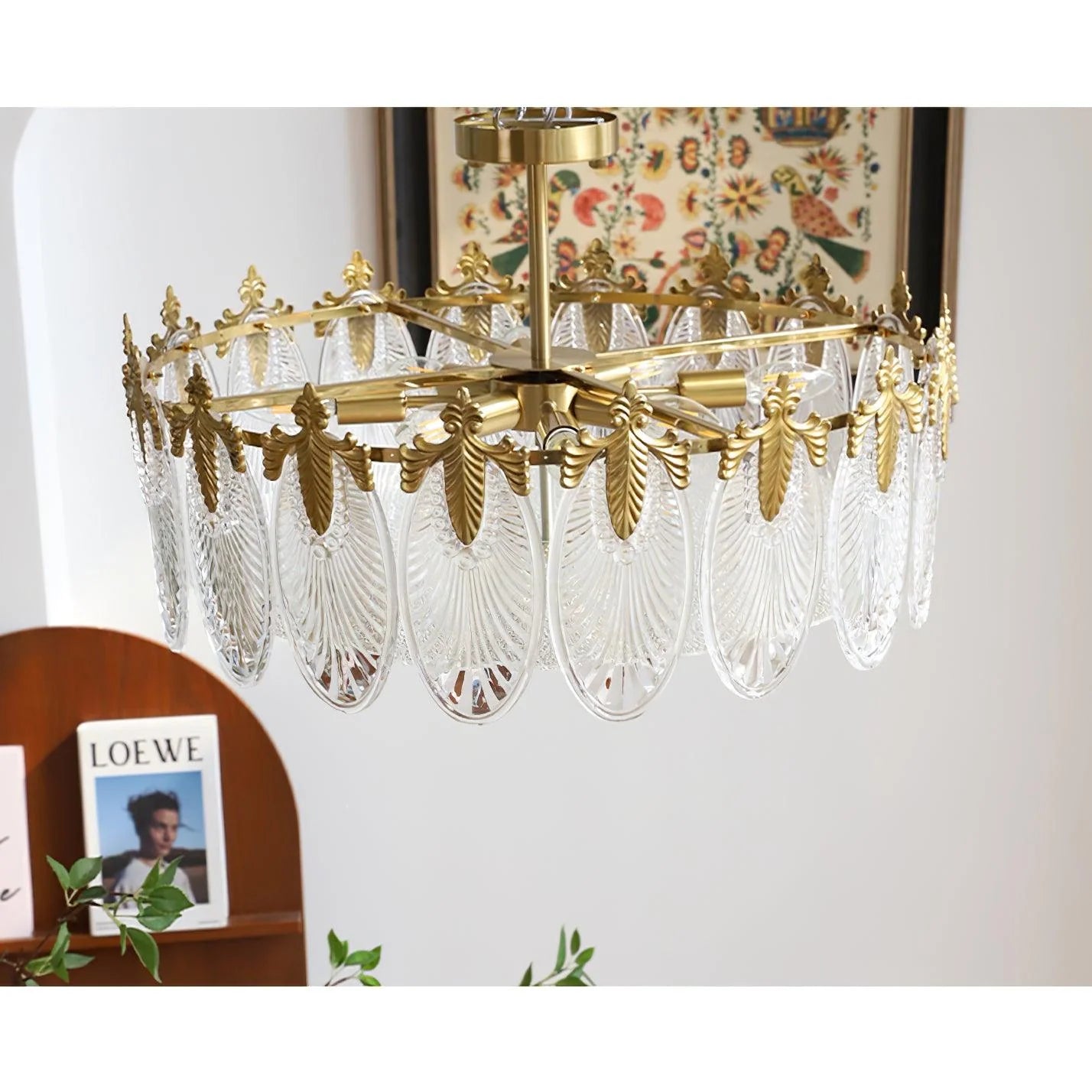 Plafonnier Feuilles de Verre Façon Paon — Lustre Art Déco Style Français | PAON™