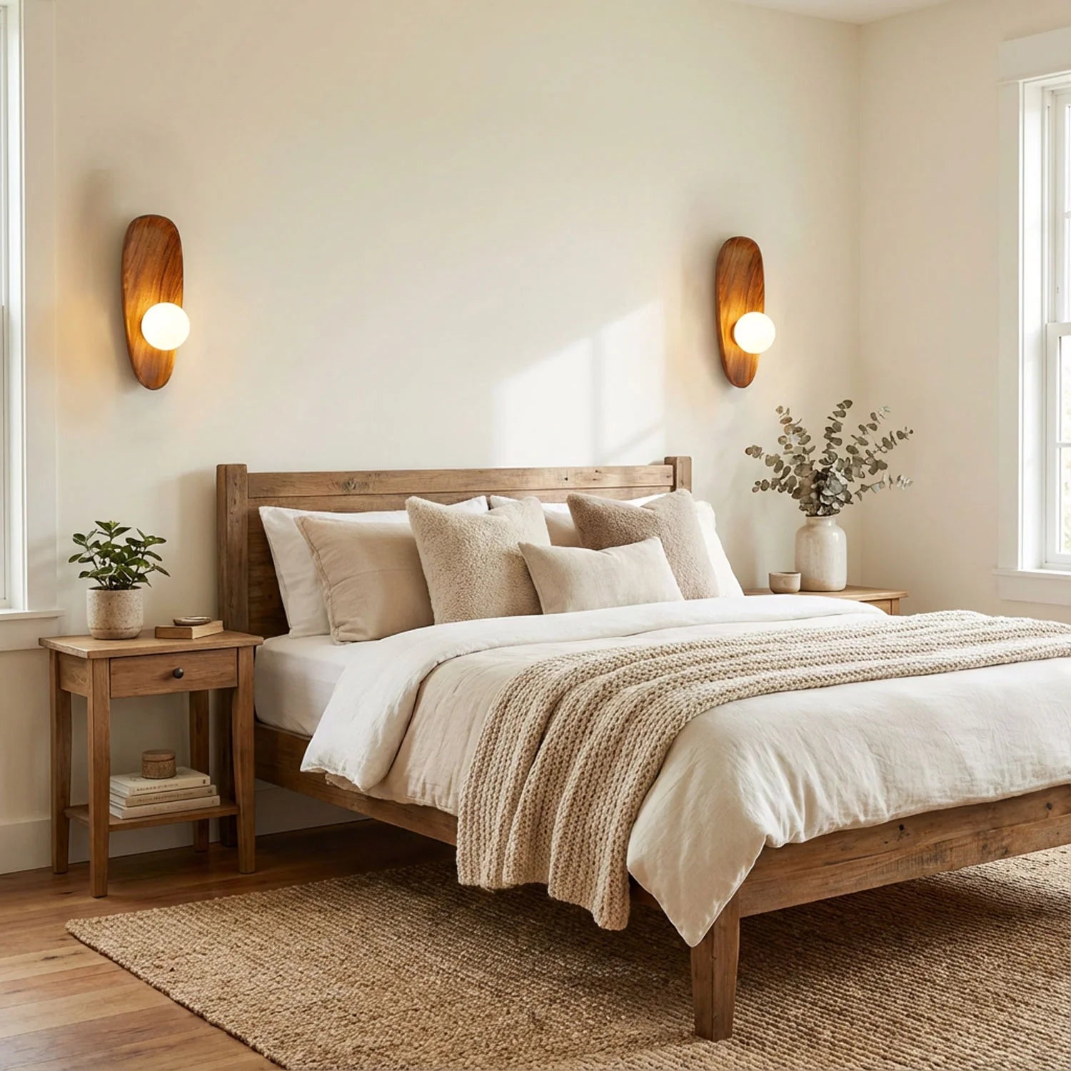 Applique Murale en Bois Naturel & Verre Teinté — Lampe Chevet Style Vintage | ÉCORCE™