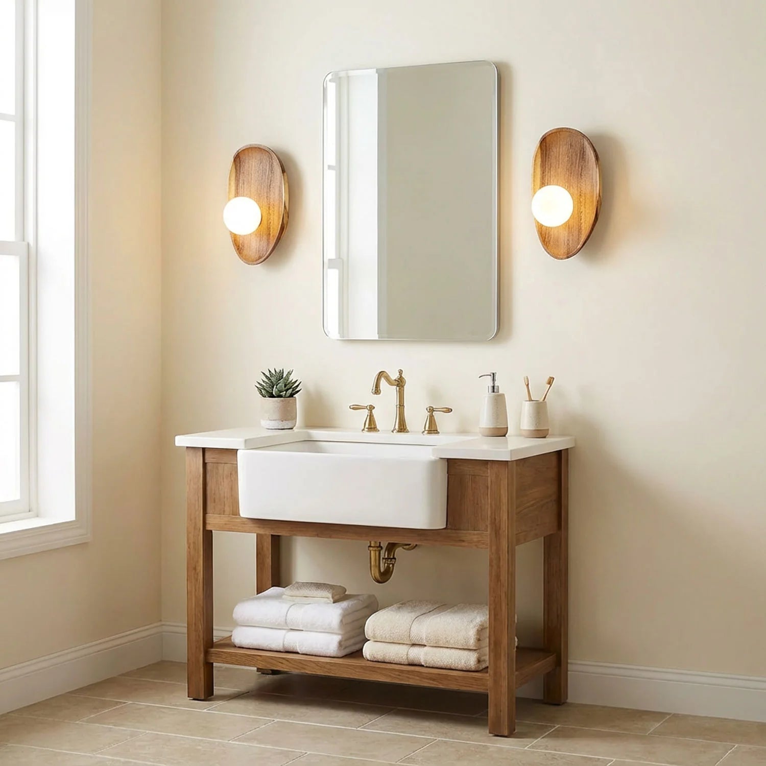 Applique Murale en Bois Naturel & Verre Teinté — Lampe Chevet Style Vintage | ÉCORCE™
