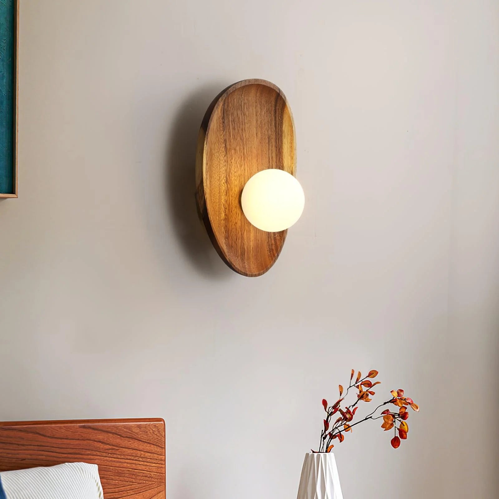 Applique Murale en Bois Naturel & Verre Teinté — Lampe Chevet Style Vintage | ÉCORCE™