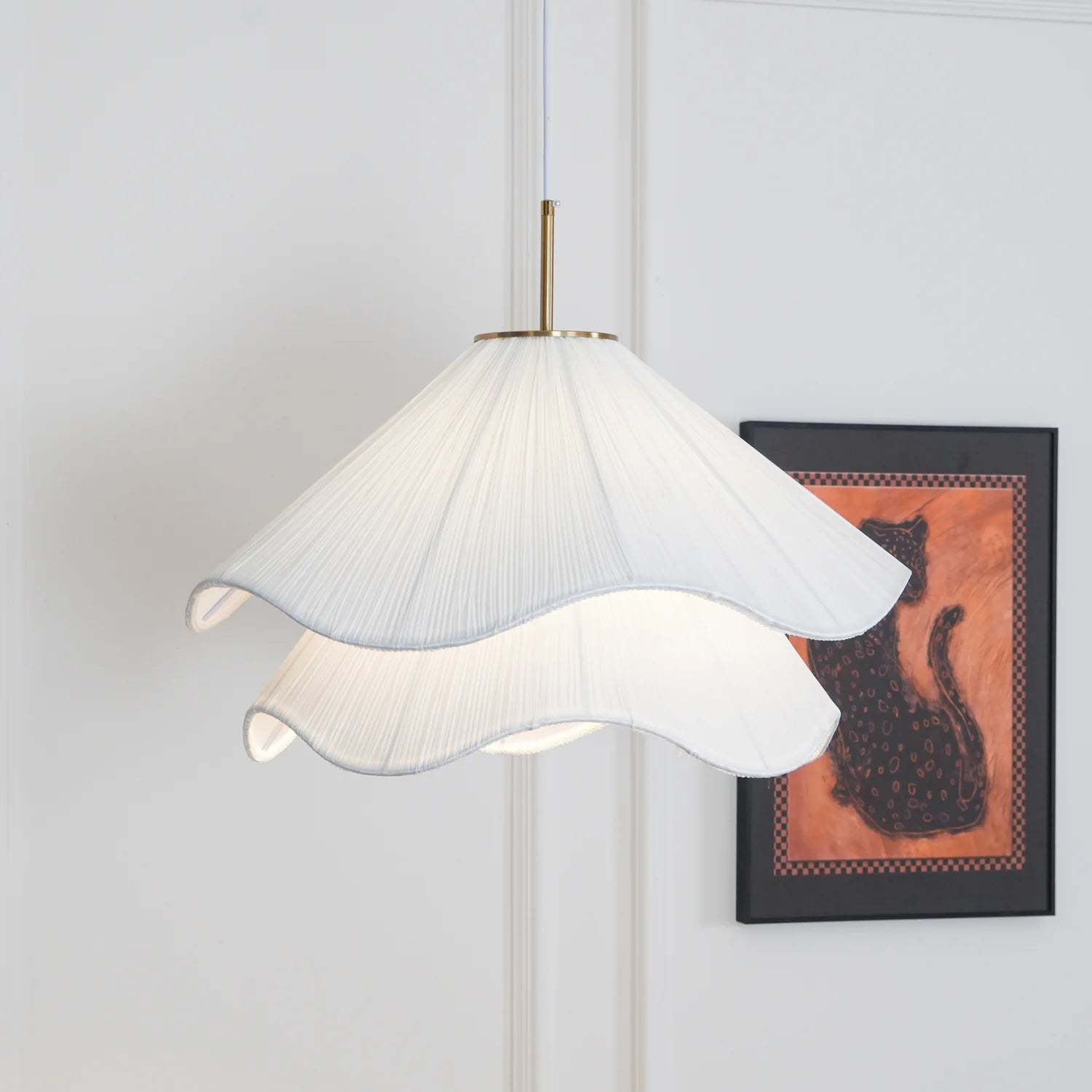 Suspension Pétales en Tissu Froncé — Lampe Style Français Crème | VOLANT™