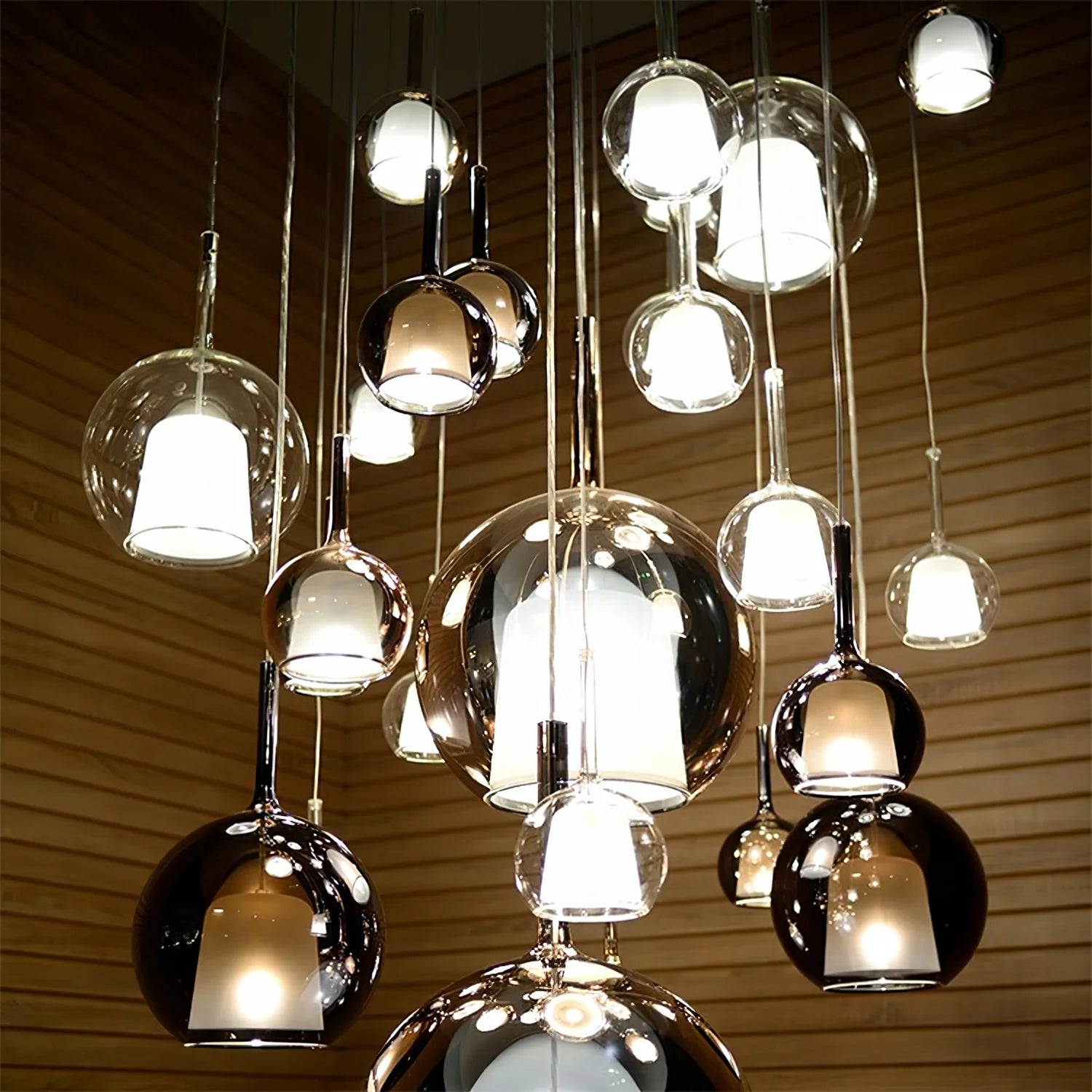 Suspension Boule en Verre Doré — Lustre Semi-Encastré Style Moderne Dimmable | GIVRE™