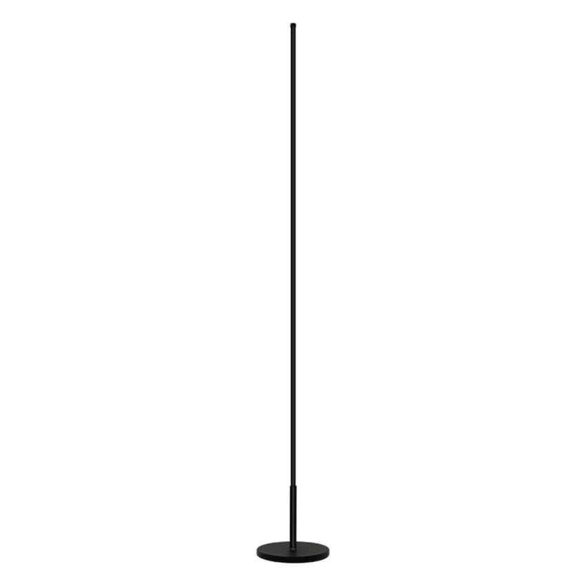 Lampadaire fin en aluminium noir au design minimaliste avec lumière LED dimmable, idéal pour salons, chambres et bureaux modernes.