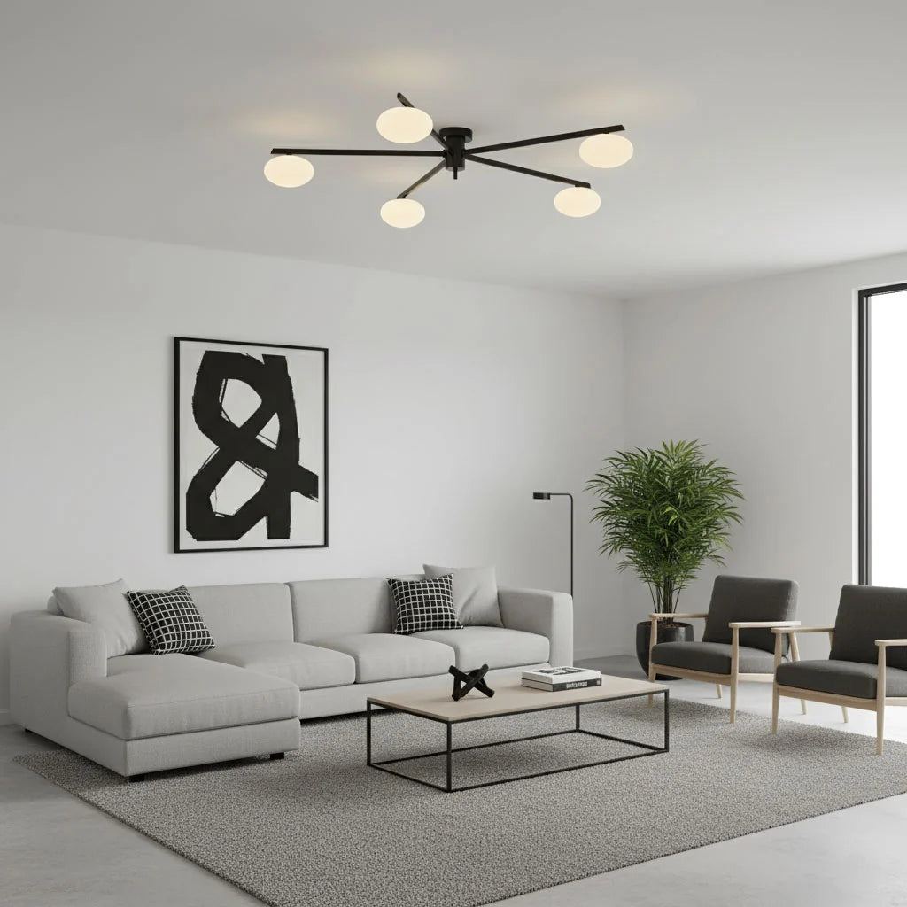 Plafonnier Art Déco Laiton Globes en Verre Façon Galet | GERBE™