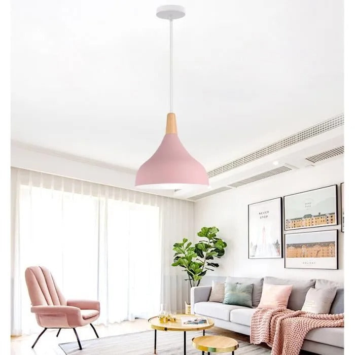 Suspension Champignon Style Scandinave en Métal et Bois - Luminaire Design E27