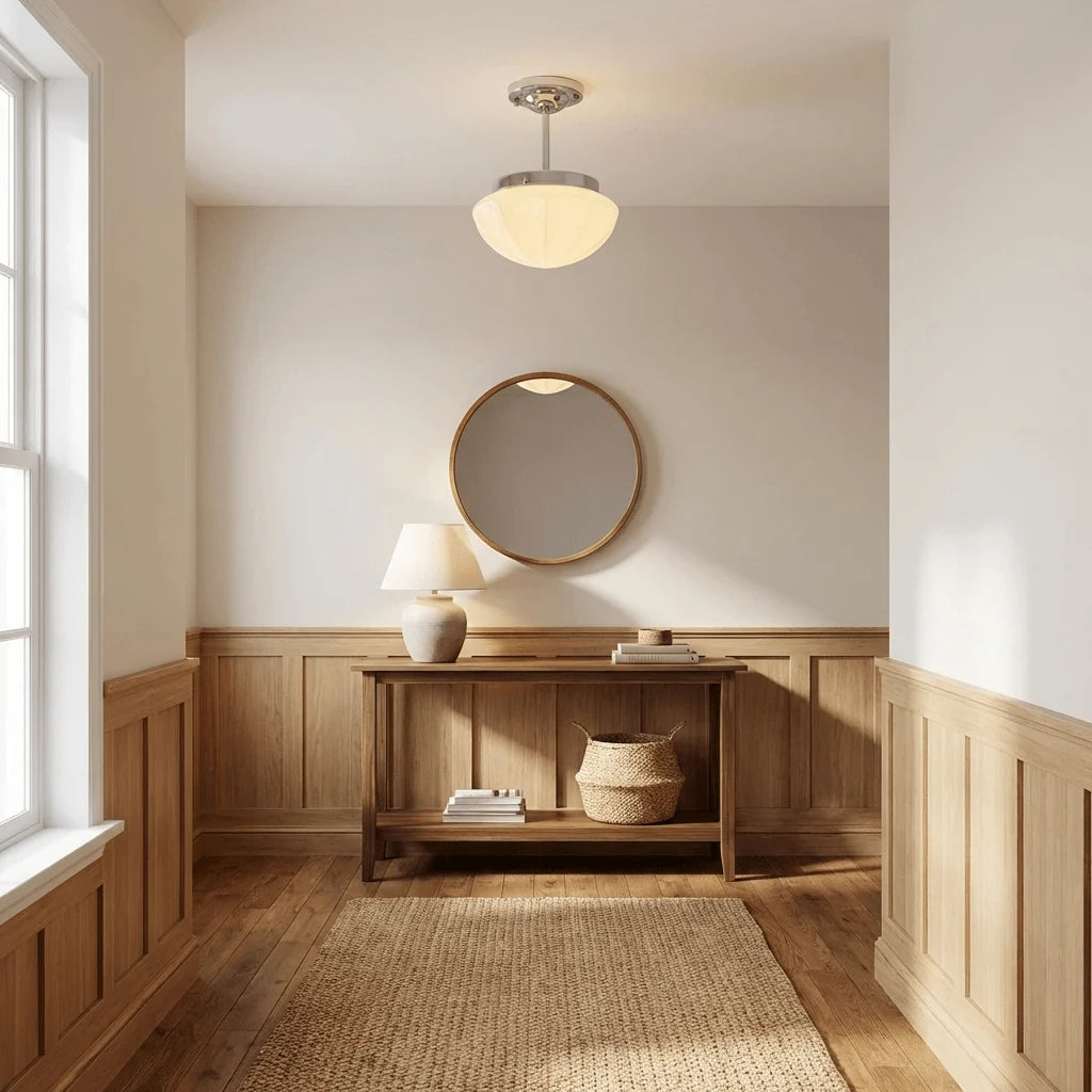 Plafonnier Semi-Encastré en Verre Crème — Lampe Plafond Style Français Contemporain | MOUSSELINE™