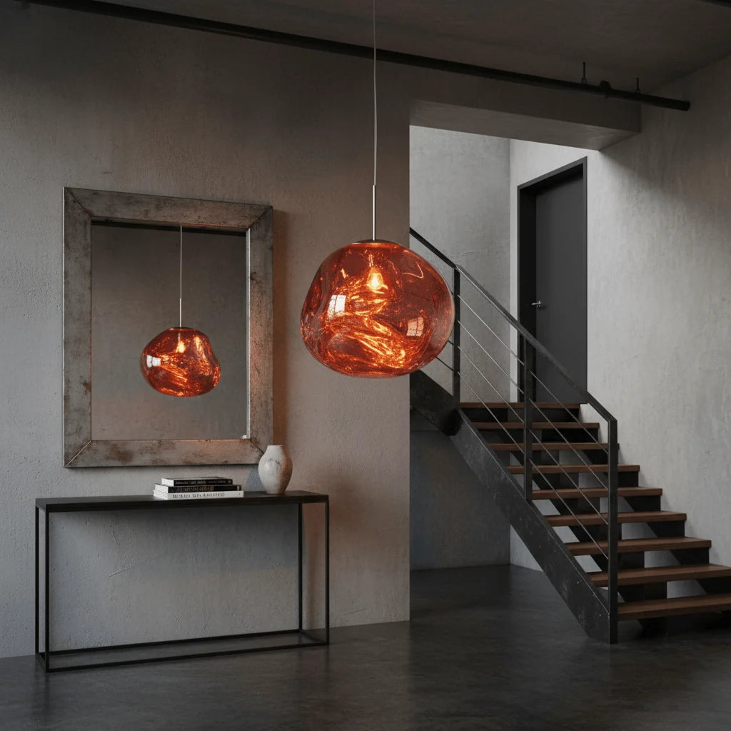 Suspension Design Verre Effet Lave Métallique pour Salon & Salle à Manger | LAVE™