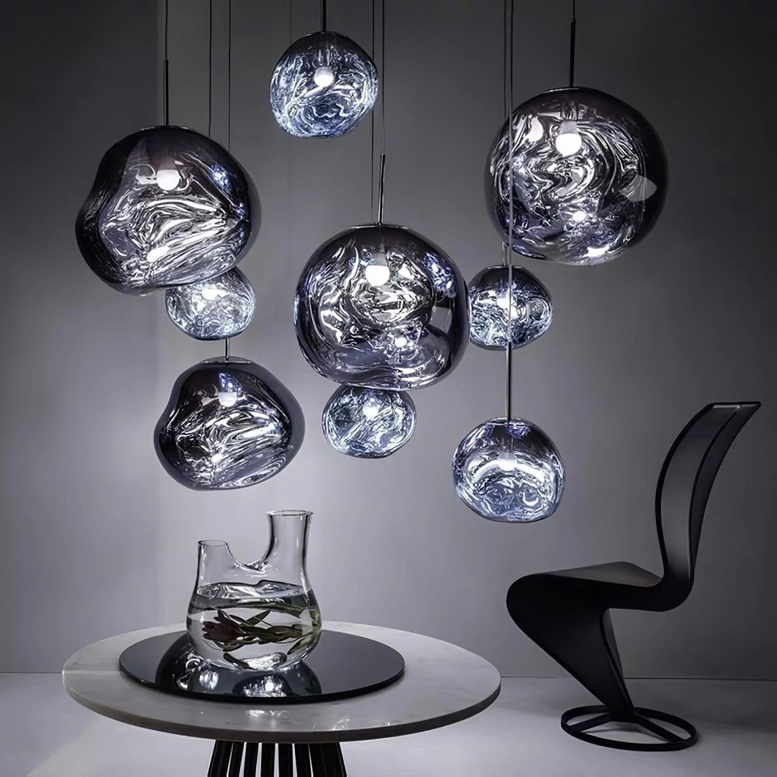 Suspension Design Verre Effet Lave Métallique pour Salon & Salle à Manger | LAVE™