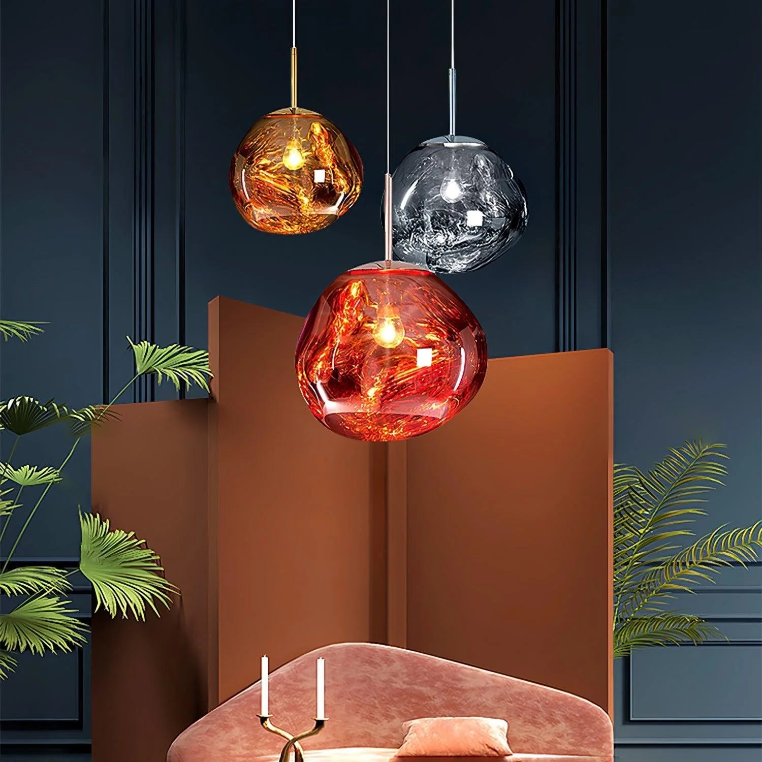 Suspension Design Verre Effet Lave Métallique pour Salon & Salle à Manger | LAVE™