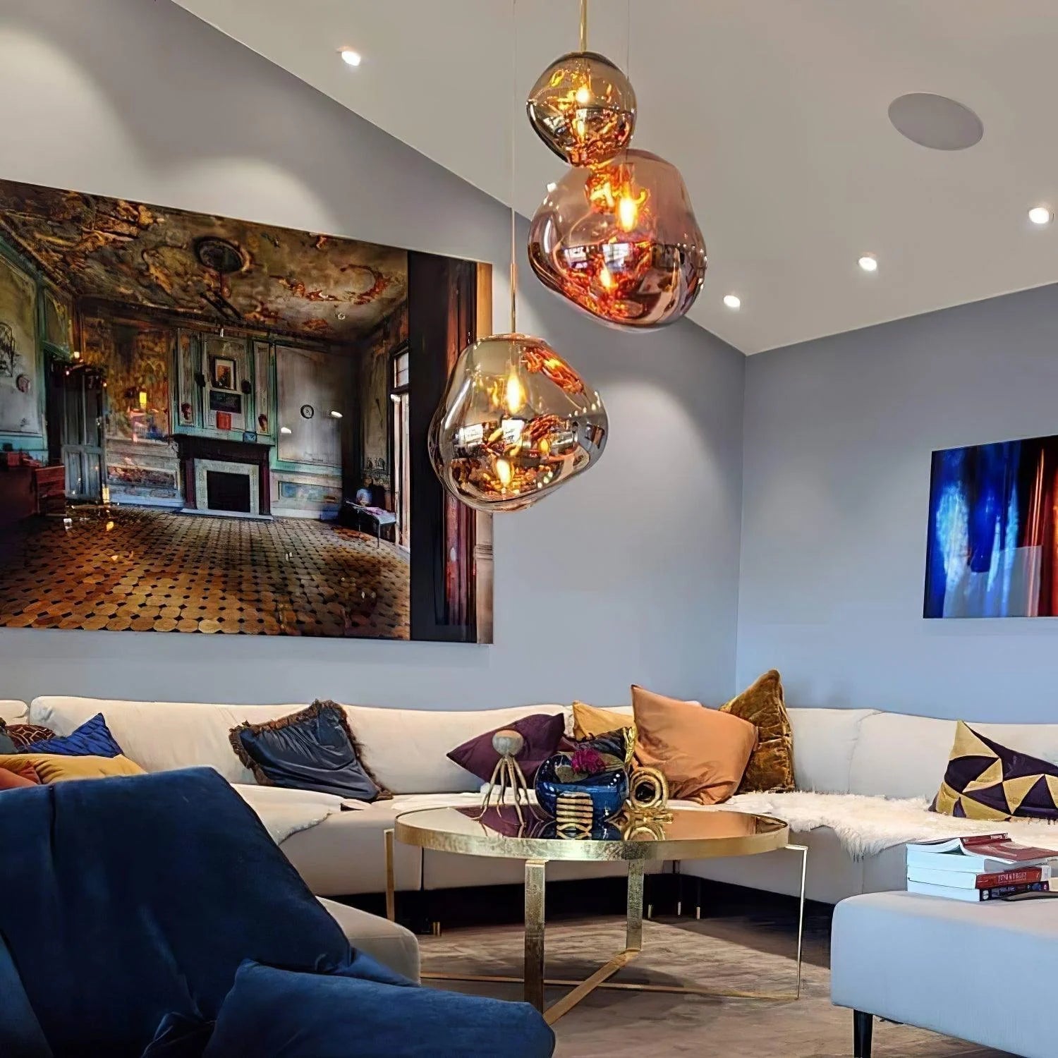 Suspension Design Verre Effet Lave Métallique pour Salon & Salle à Manger | LAVE™