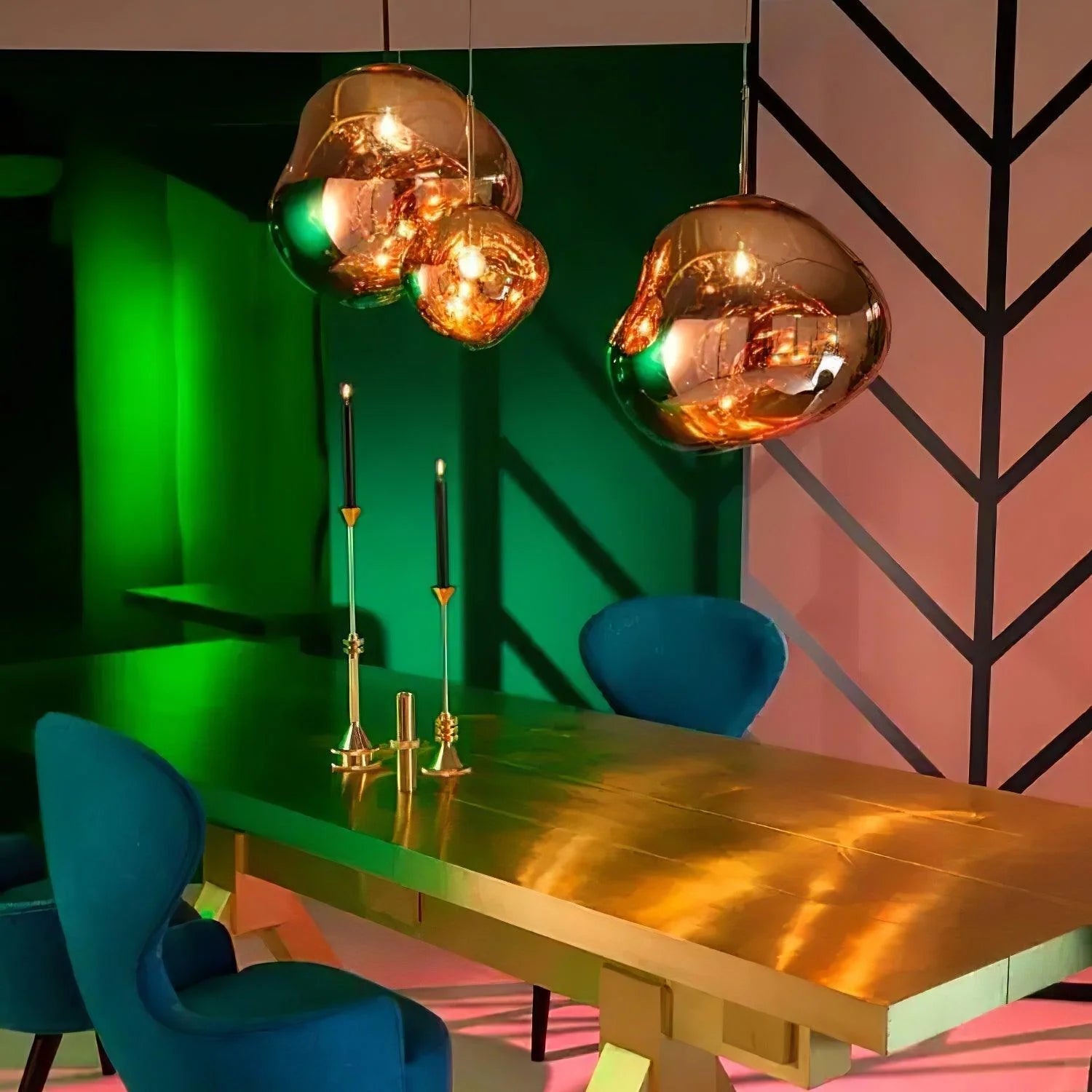 Suspension Design Verre Effet Lave Métallique pour Salon & Salle à Manger | LAVE™