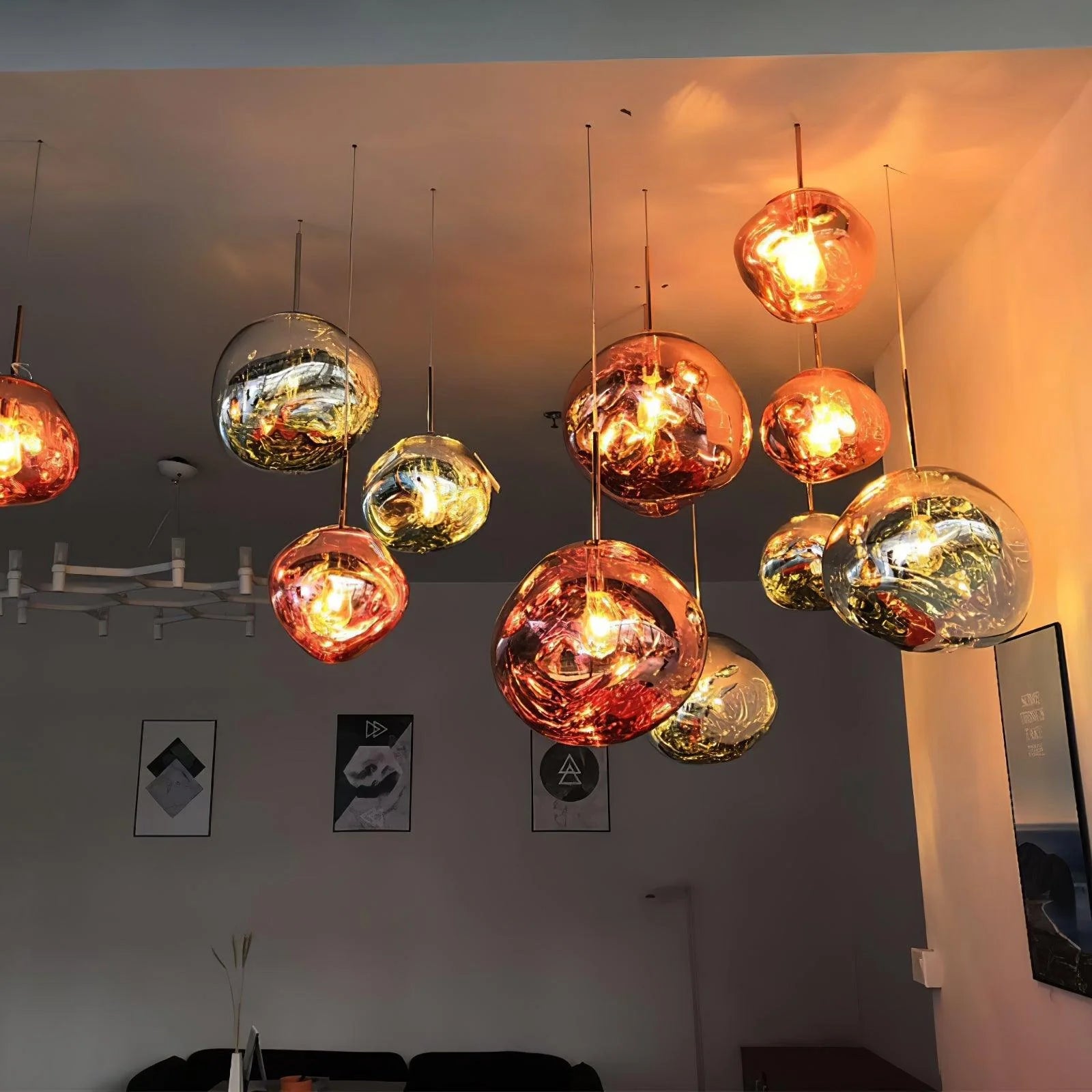 Suspension Design Verre Effet Lave Métallique pour Salon & Salle à Manger | LAVE™