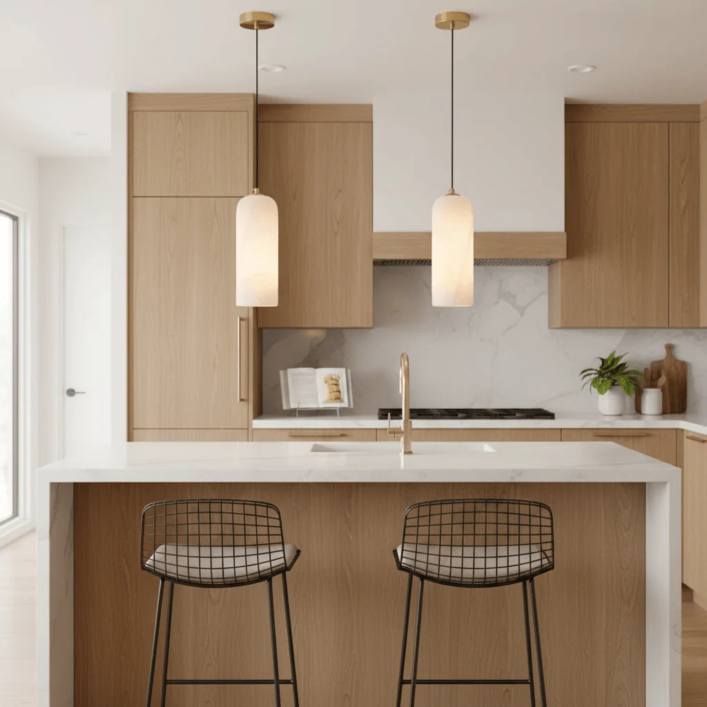 Suspension Cylindre en Marbre Espagnol — Petit Lustre Style Nordique Minimaliste | MENHIR™