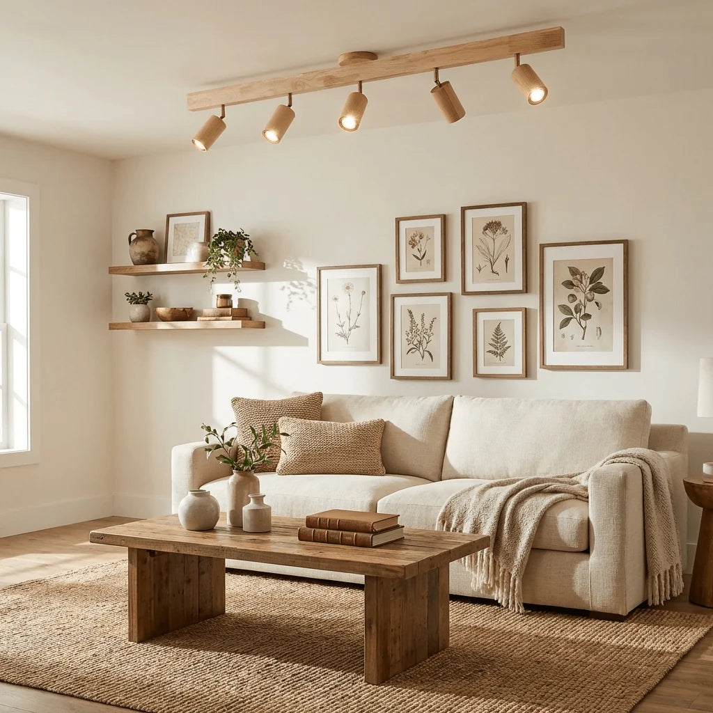 Plafonnier Design Poutre Bois Japonais Spots Orientables pour Chambre & Salon | POUTRE™