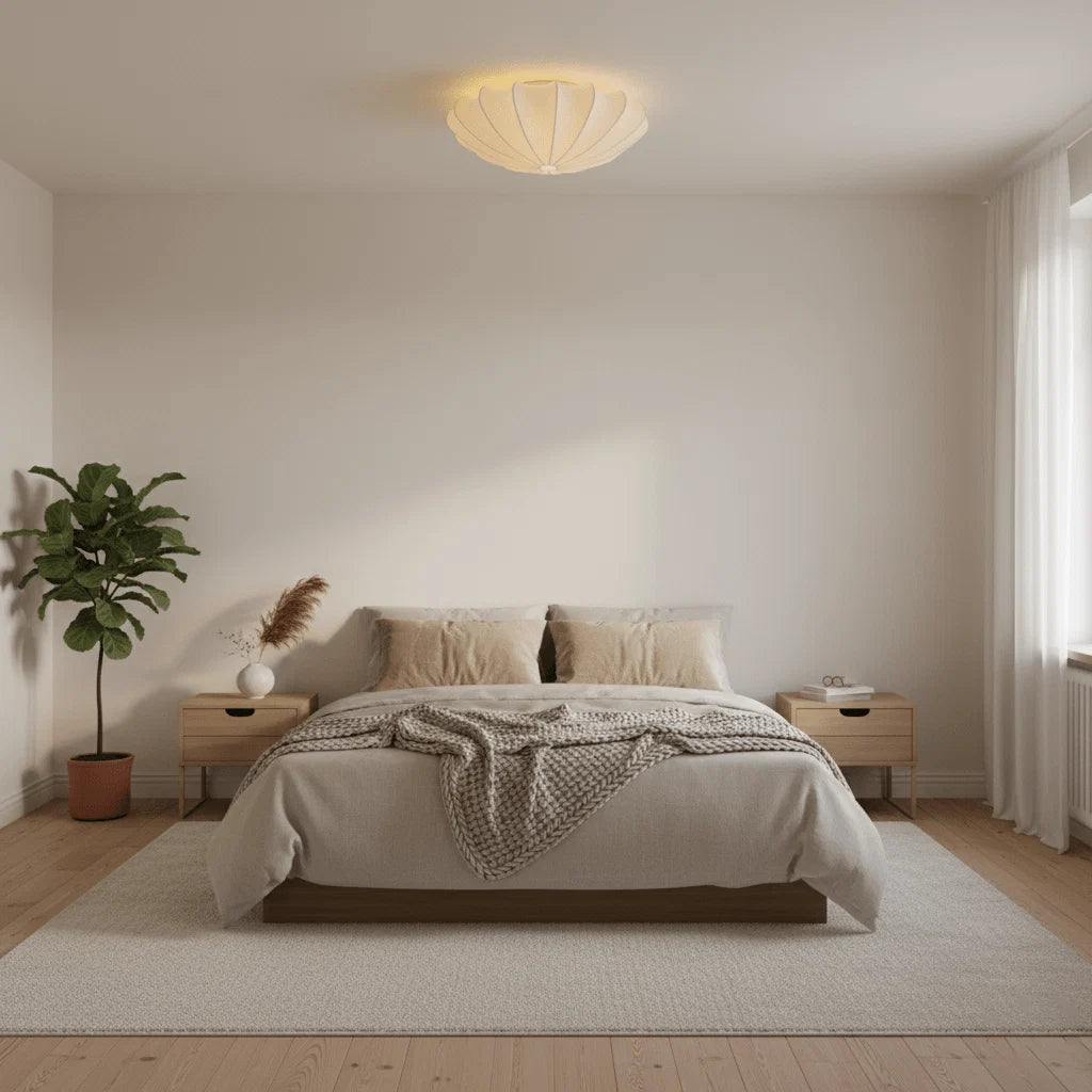 Plafonnier Abat-jour en Soie Ivoire — Downlight Style Art Déco Nordique | IVOIRE™