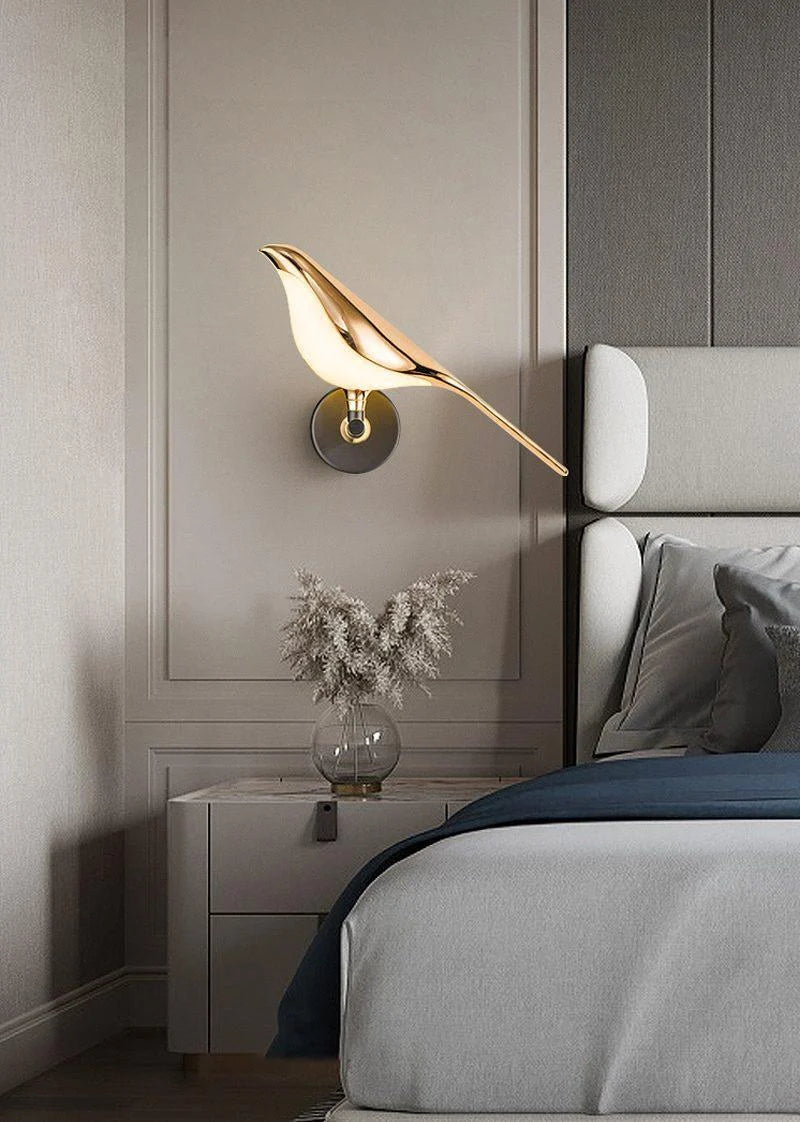 Applique Murale Oiseau en Métal Doré — Lampe Murale Style Nordique Ludique | MÉSANGE™