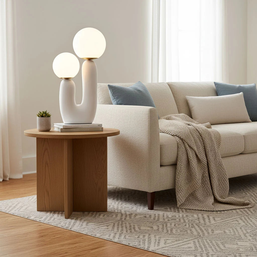 Lampe de Table Résine Courbe & Globes en Verre — Lampe Nordique Style Sculptural | ARABESQUE™