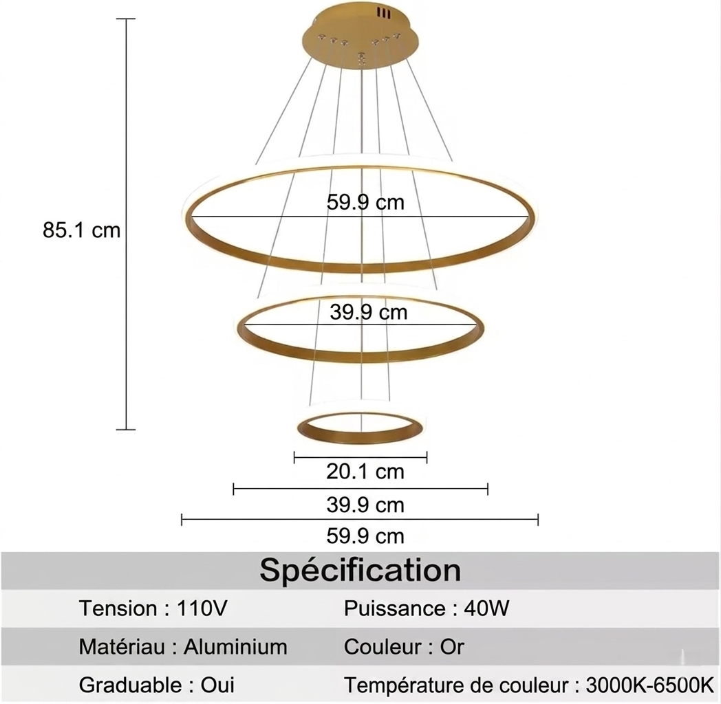 LUSTRE SUSPENSION TRIPLE ANNEAU LED DIMMABLE | ORBIS™