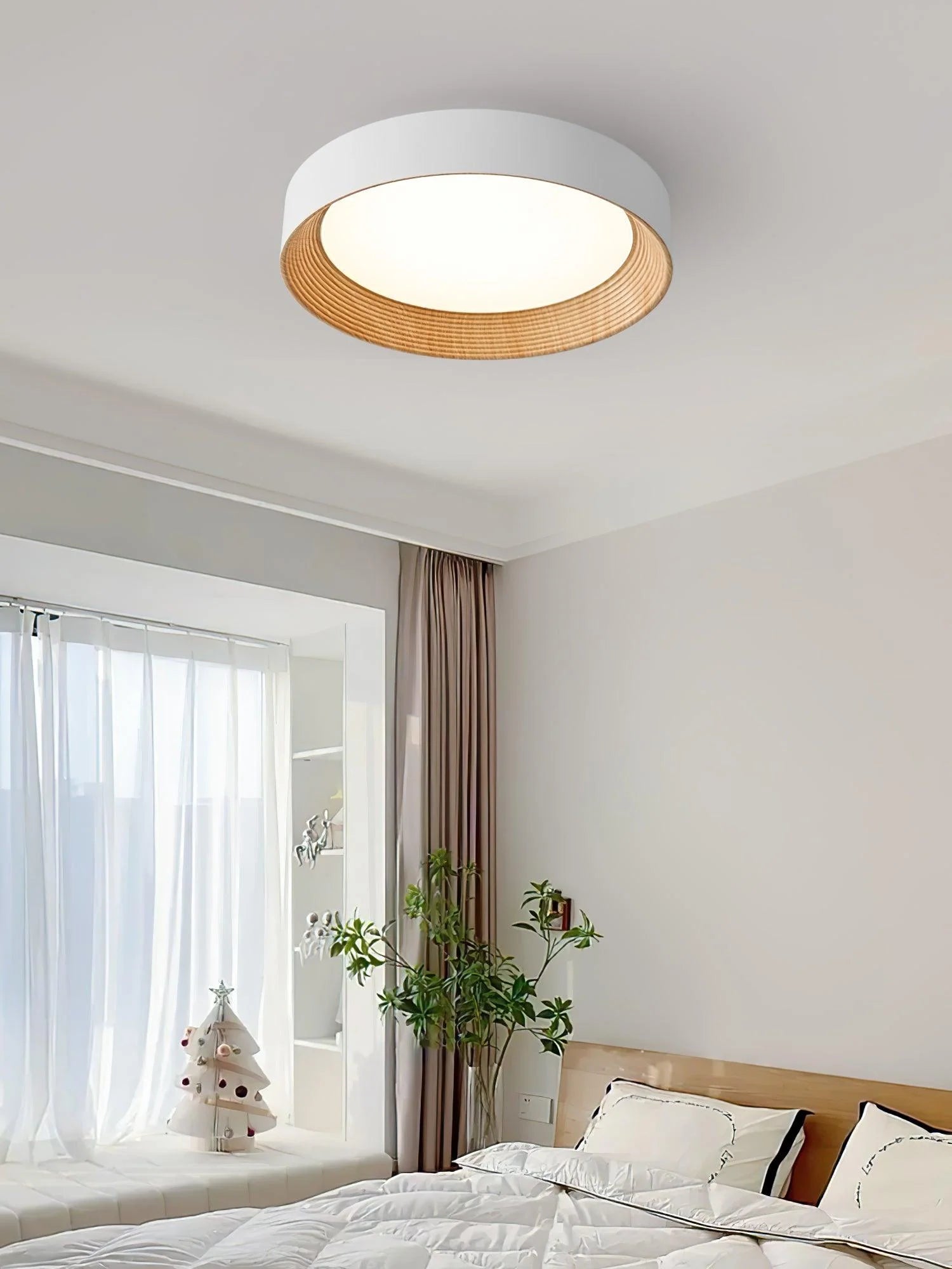 Plafonnier Rond en Bois Massif — Lampe Anti-Lumière Bleue Style Moderne | CERNE™