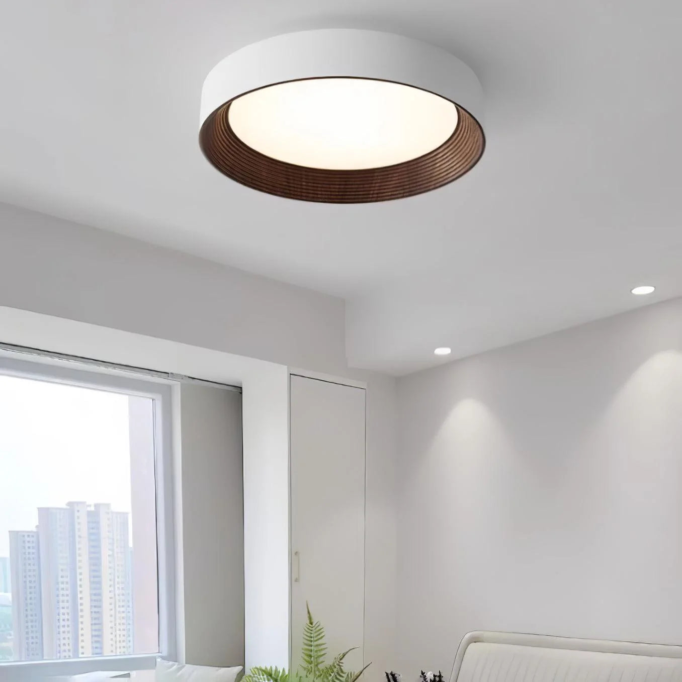 Plafonnier Rond en Bois Massif — Lampe Anti-Lumière Bleue Style Moderne | CERNE™