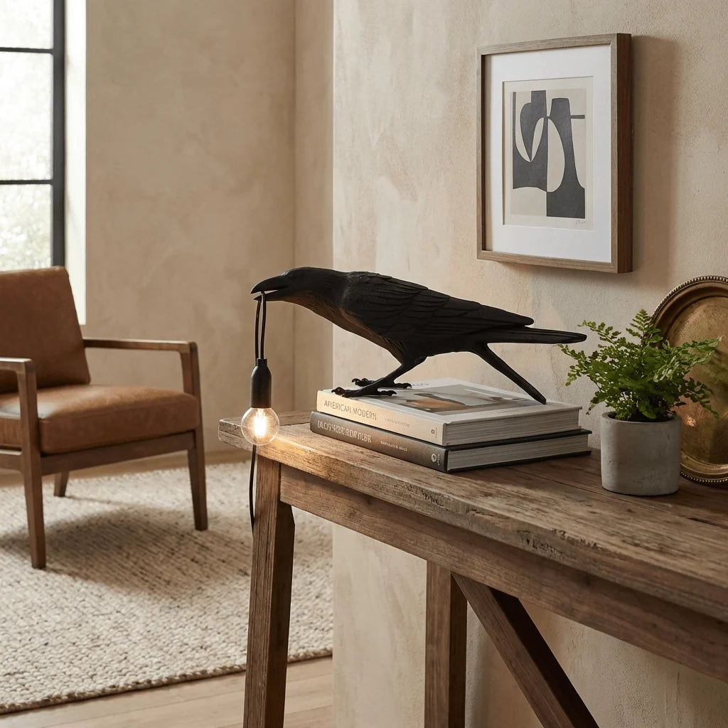 Lampe à Poser Design Corbeau Résine Sculpturale pour Chambre & Bureau | CORBEAU™