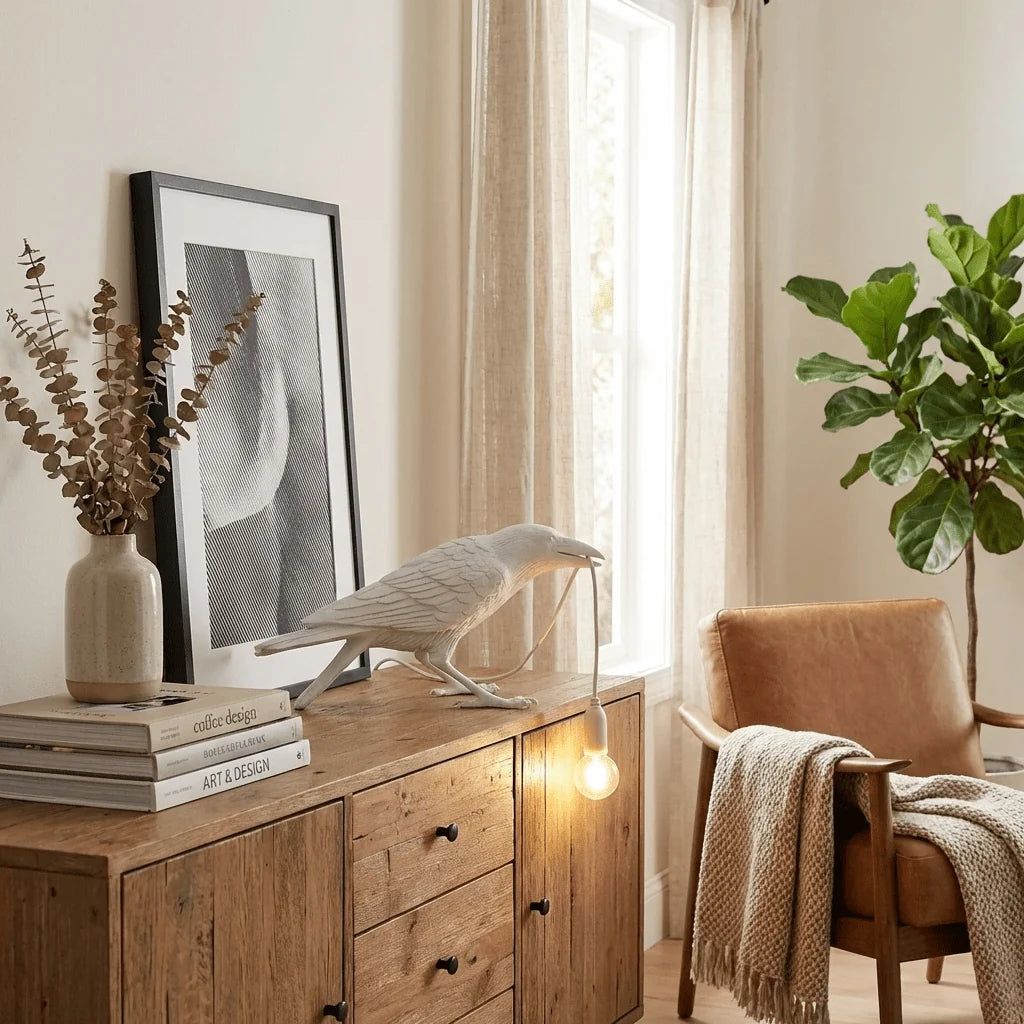 Lampe à Poser Design Corbeau Résine Sculpturale pour Chambre & Bureau | CORBEAU™