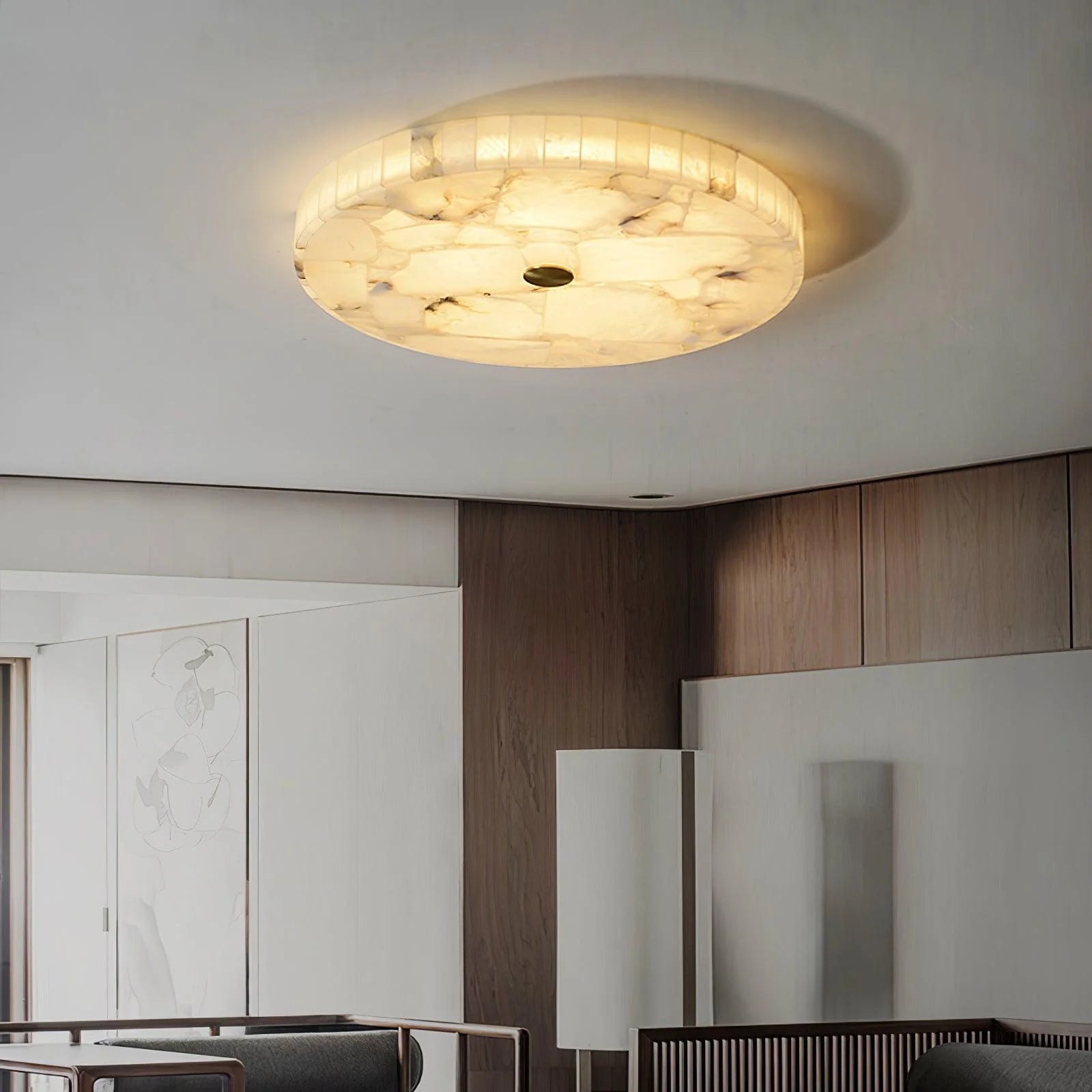 Plafonnier Rond en Marbre Albâtre — Applique Plafond Style Moderne | LUEUR™