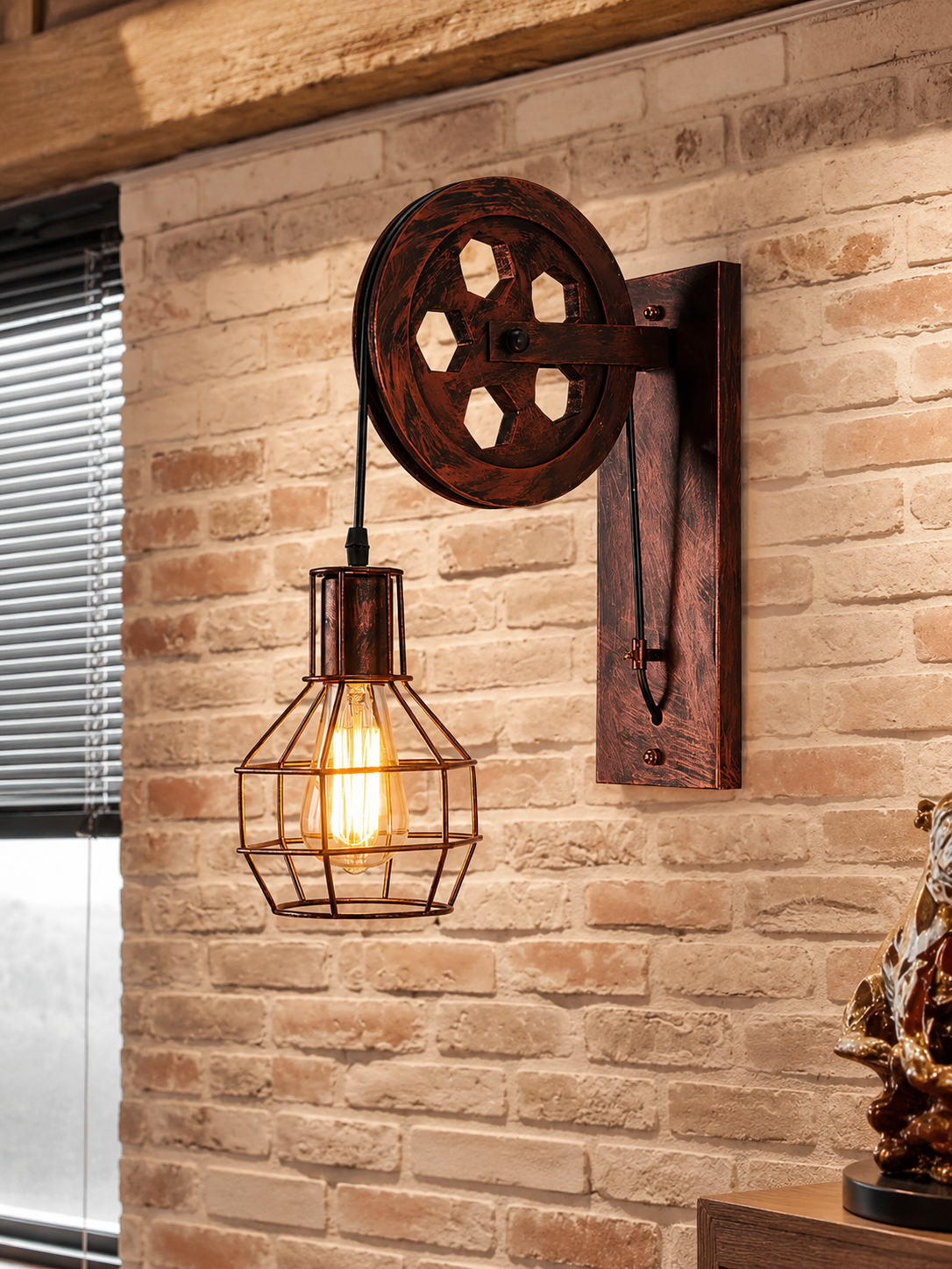 Applique Murale Industrielle Poulie Ajustable — Fer Forgé Style Atelier Américain | POULIE™