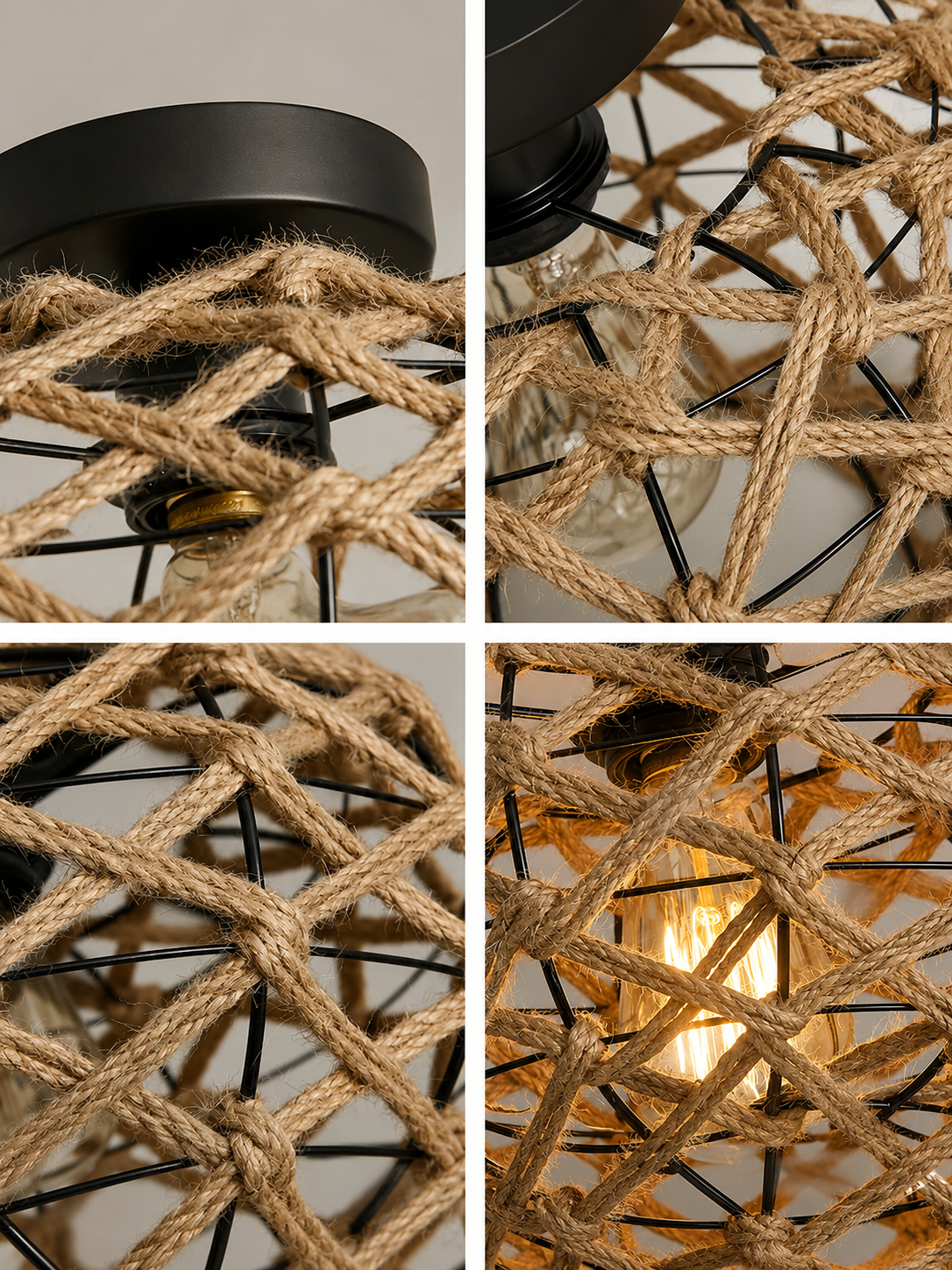 Plafonnier Rotin Tressé Main Bohème — Luminaire Naturel Style Méditerranéen | JONC™