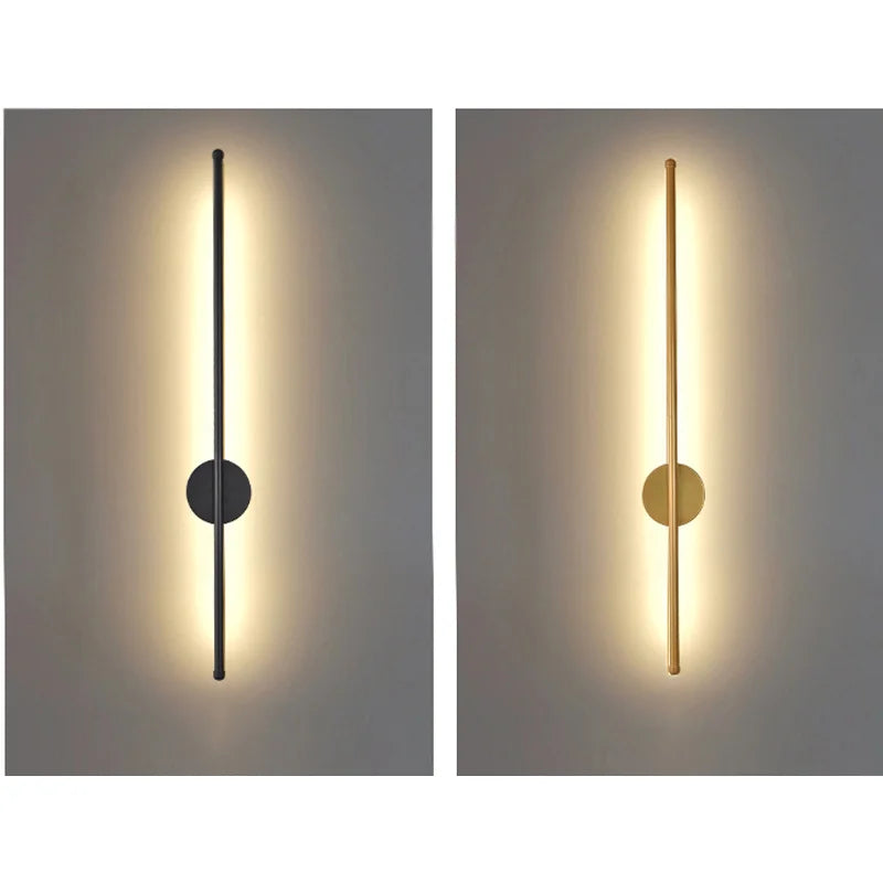 Applique murale LED noire avec barre lumineuse et cercle central, design minimaliste moderne pour salons, chambres et espaces professionnels.