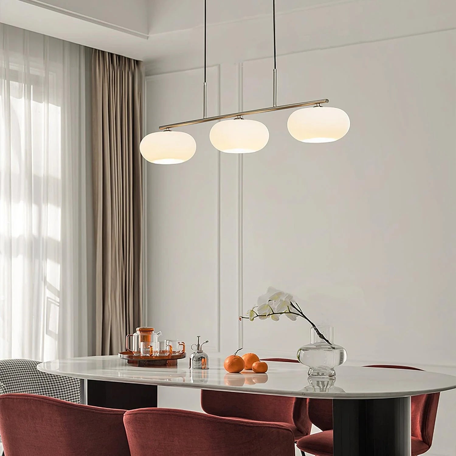 Suspension Globes en Verre Dépoli — Lustre 3 Bras Style Nordique | KAKI™