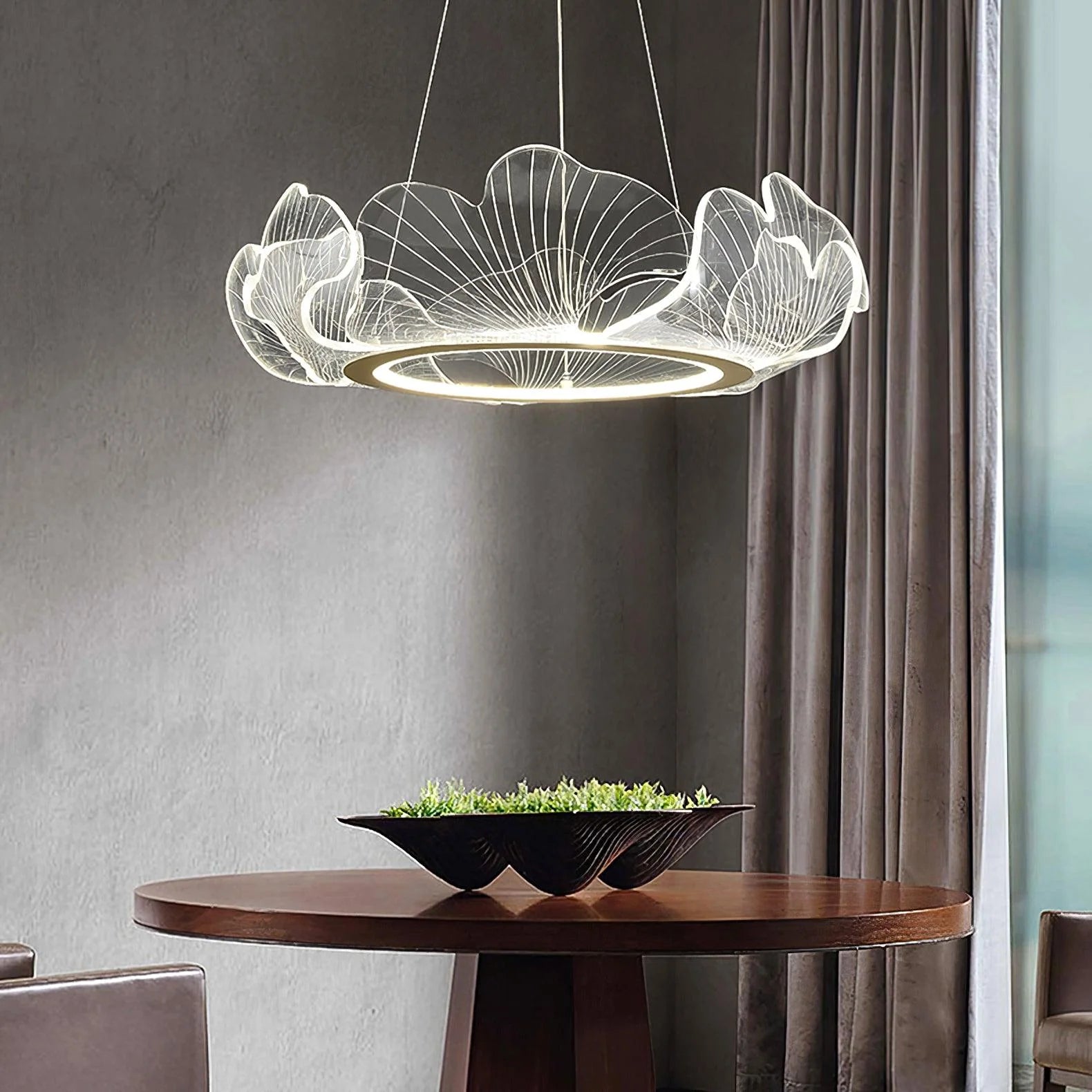 Suspension Anneau en Acrylique Façon Pétales — Lustre Style Art Déco | AURÉOLE™