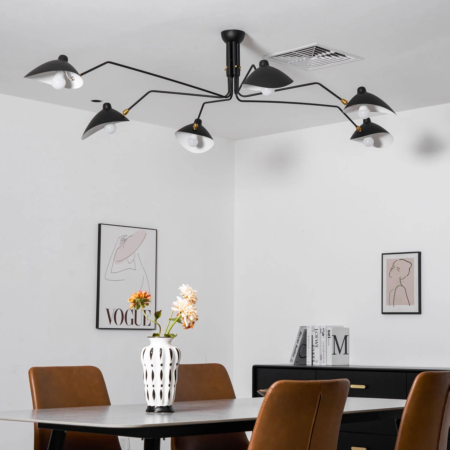 Plafonnier Design Multi-Bras Sculptural Noir & Blanc pour Salon & Salle à Manger | PIEUVRE™